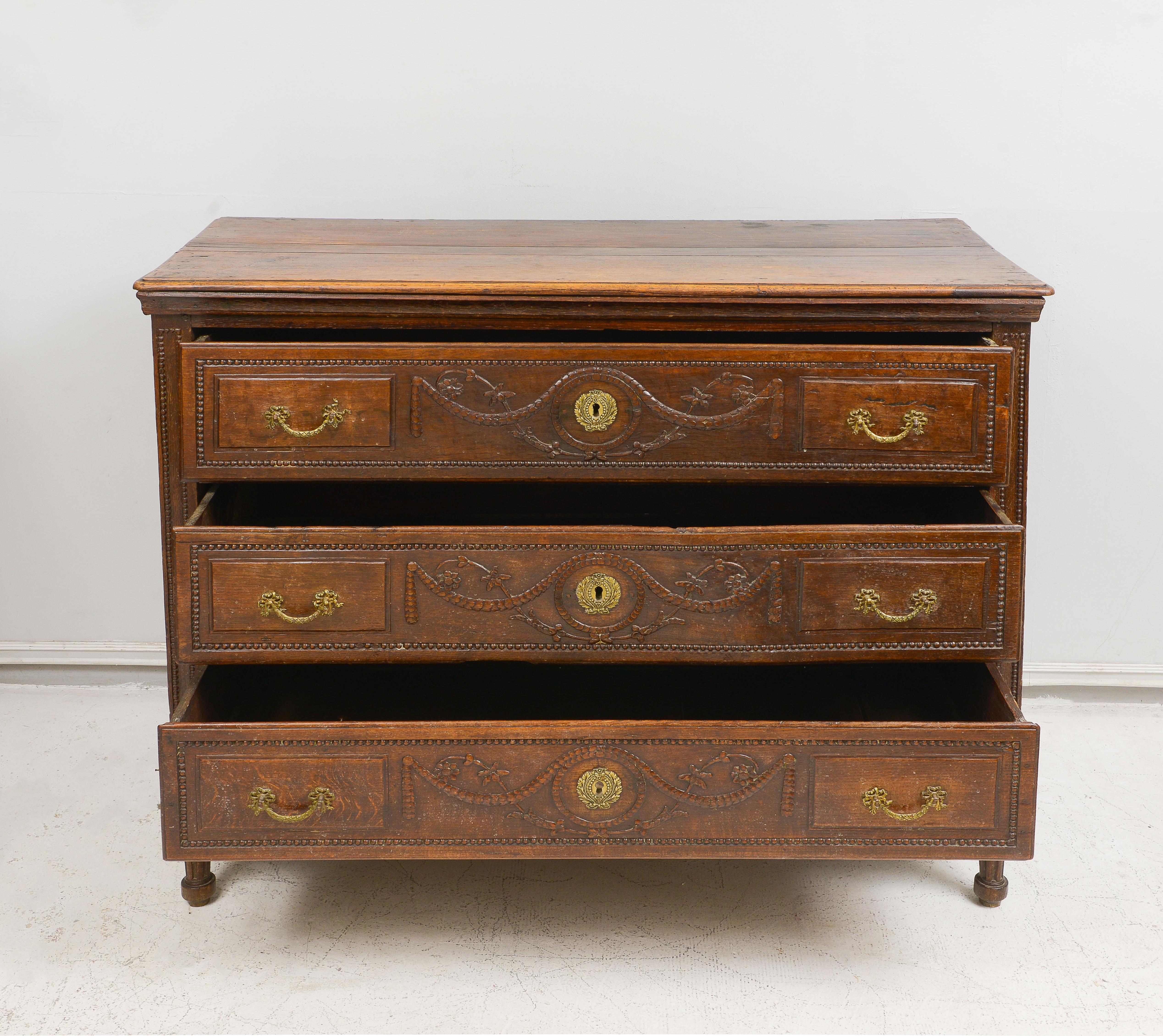 19th Century French Antique Chest of Drawers/ Commode with Hand-Carved Swags