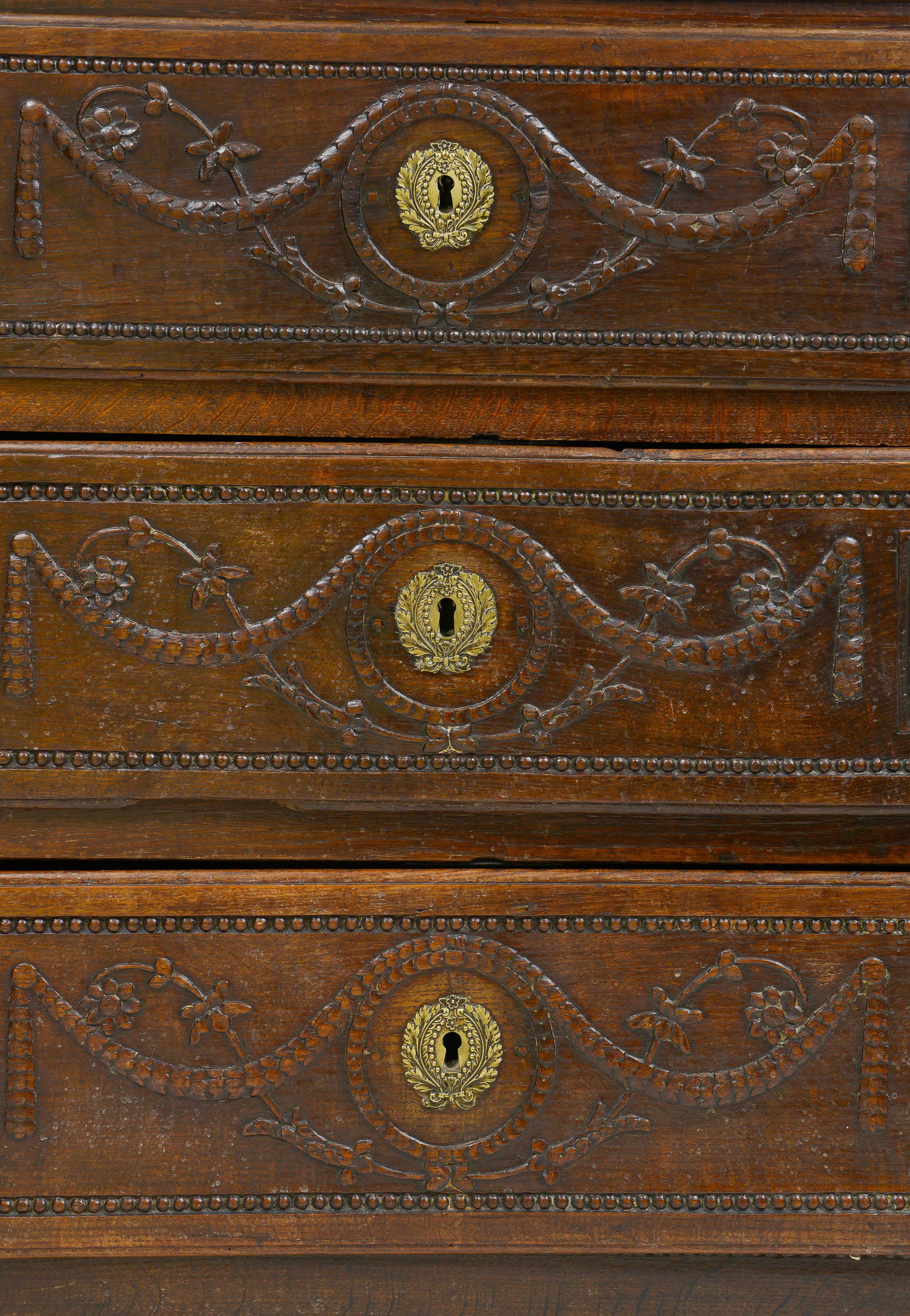Wood French Antique Chest of Drawers/ Commode with Hand-Carved Swags