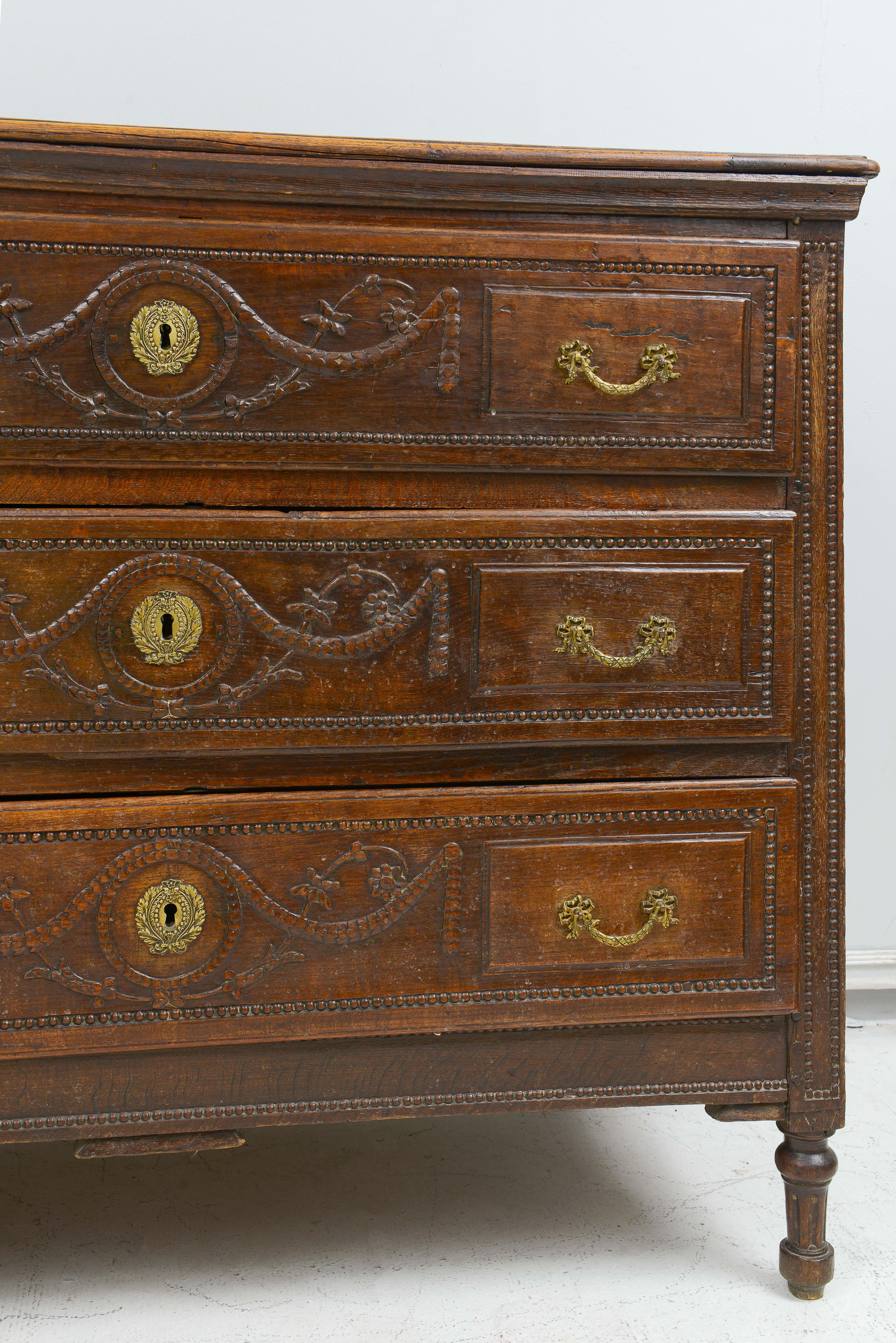 French Antique Chest of Drawers/ Commode with Hand-Carved Swags 3