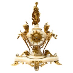 French Antique Clock Marble Gilt Empire Mantle Clocks