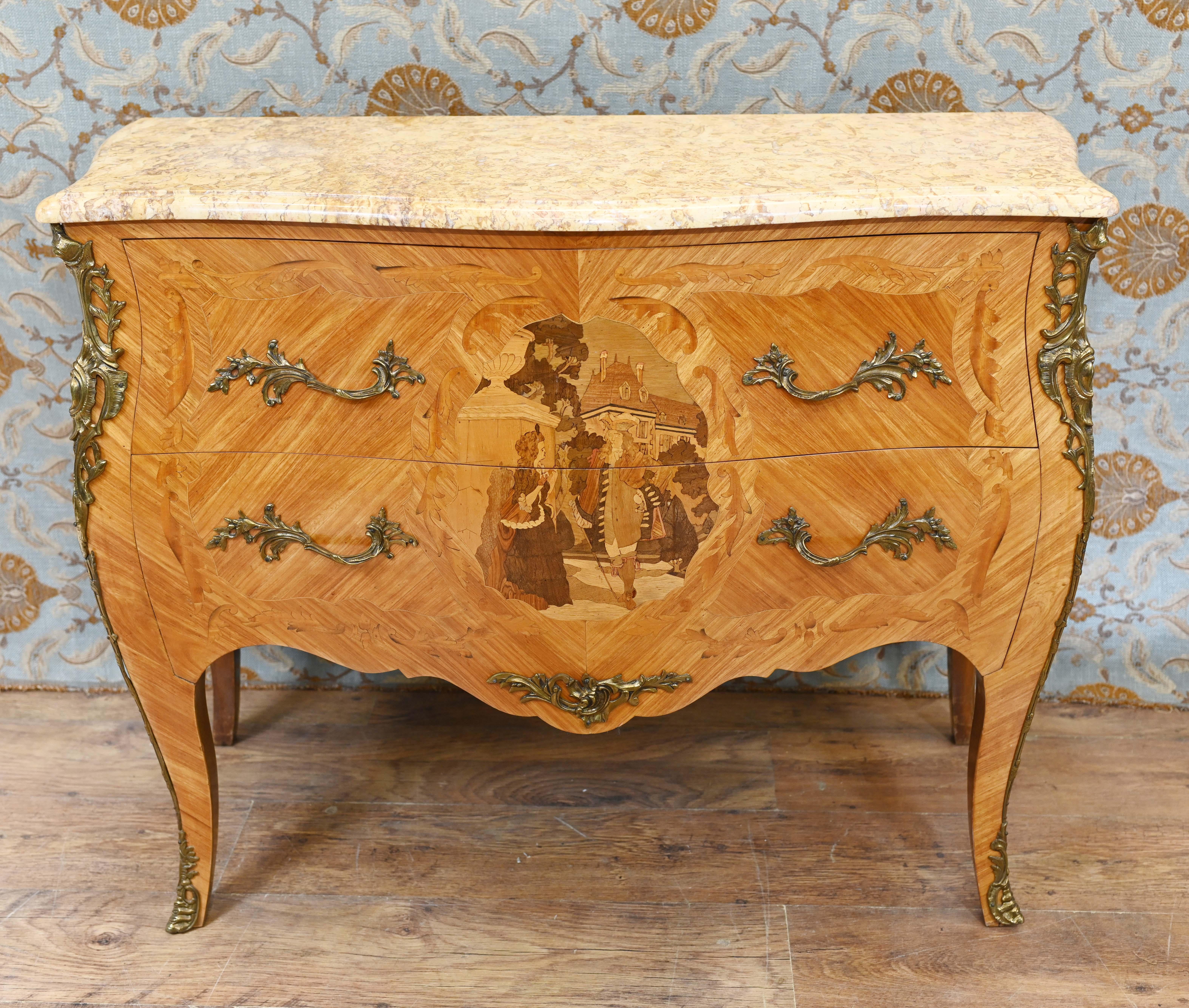 French Antique Commode Bombe Chest Drawers Inlay 1870 For Sale 6
