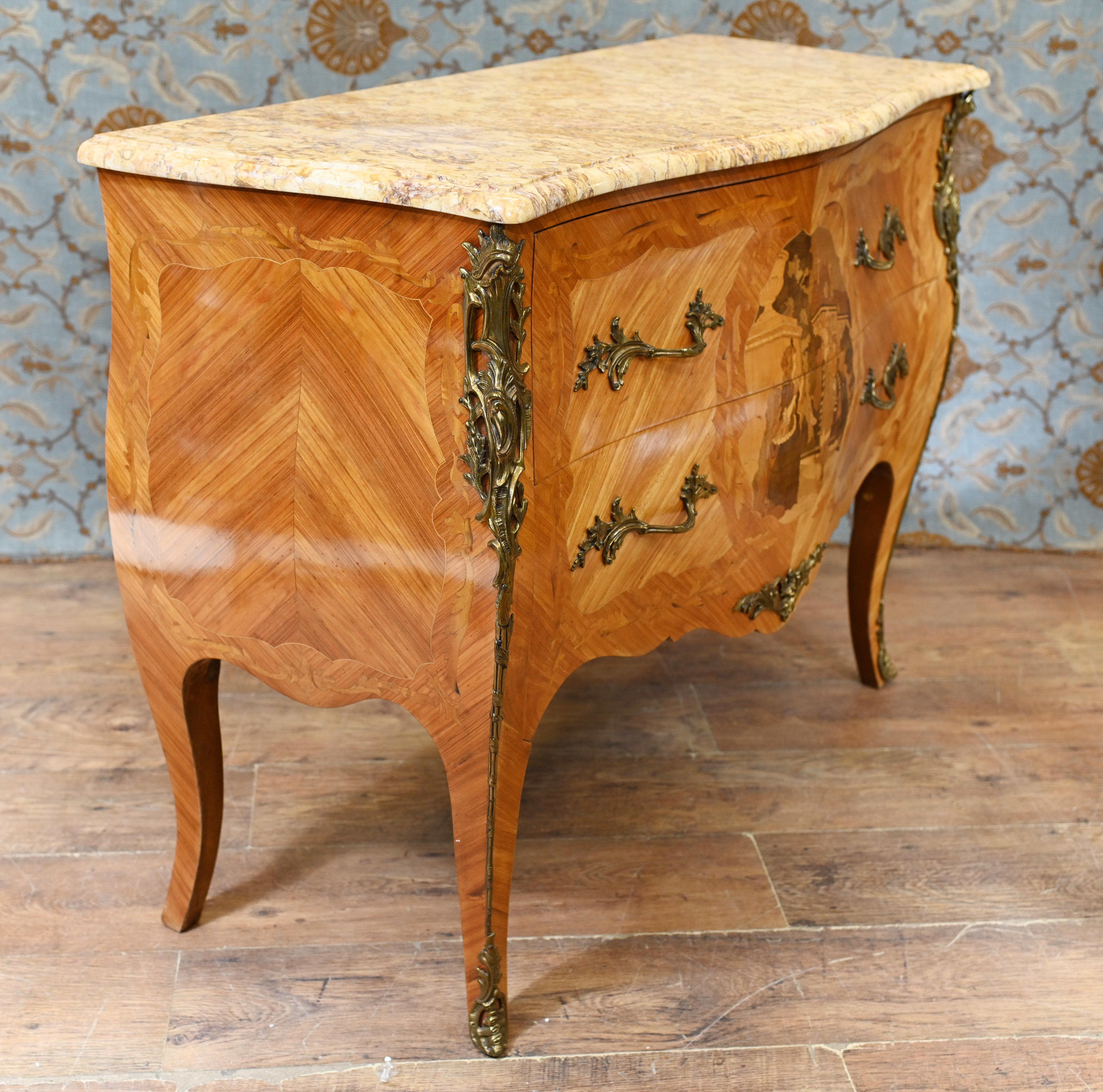 French Antique Commode Bombe Chest Drawers Inlay 1870 For Sale 1
