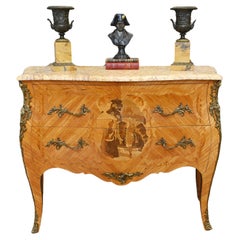French Used Commode Bombe Chest Drawers Inlay 1870