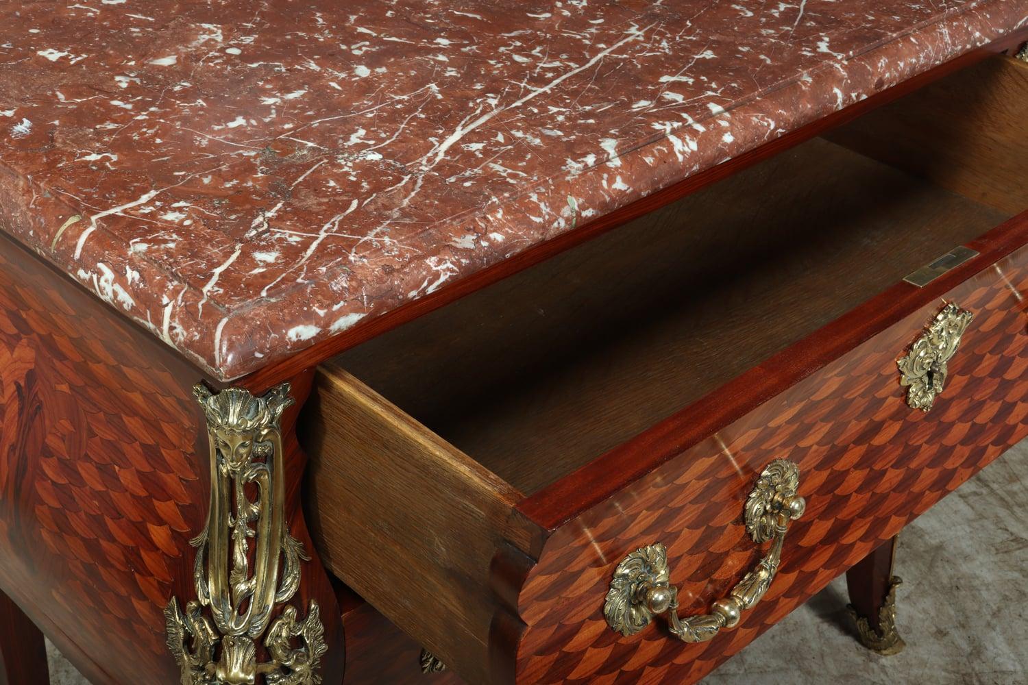 Rosewood French Antique Commode with Gilt Bronze Ormolu, circa 1860 For Sale