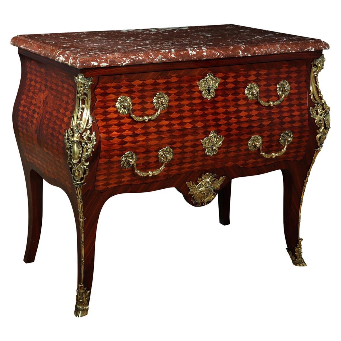 French Antique Commode with Gilt Bronze Ormolu, circa 1860 For Sale