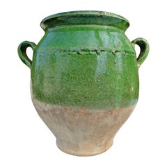 French Antique Confit Green Redware Faience Yellowware Art Pottery Pot France