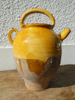 French Antique Confit Pot Cruche Yellow Redware Yellowware Art Pottery France