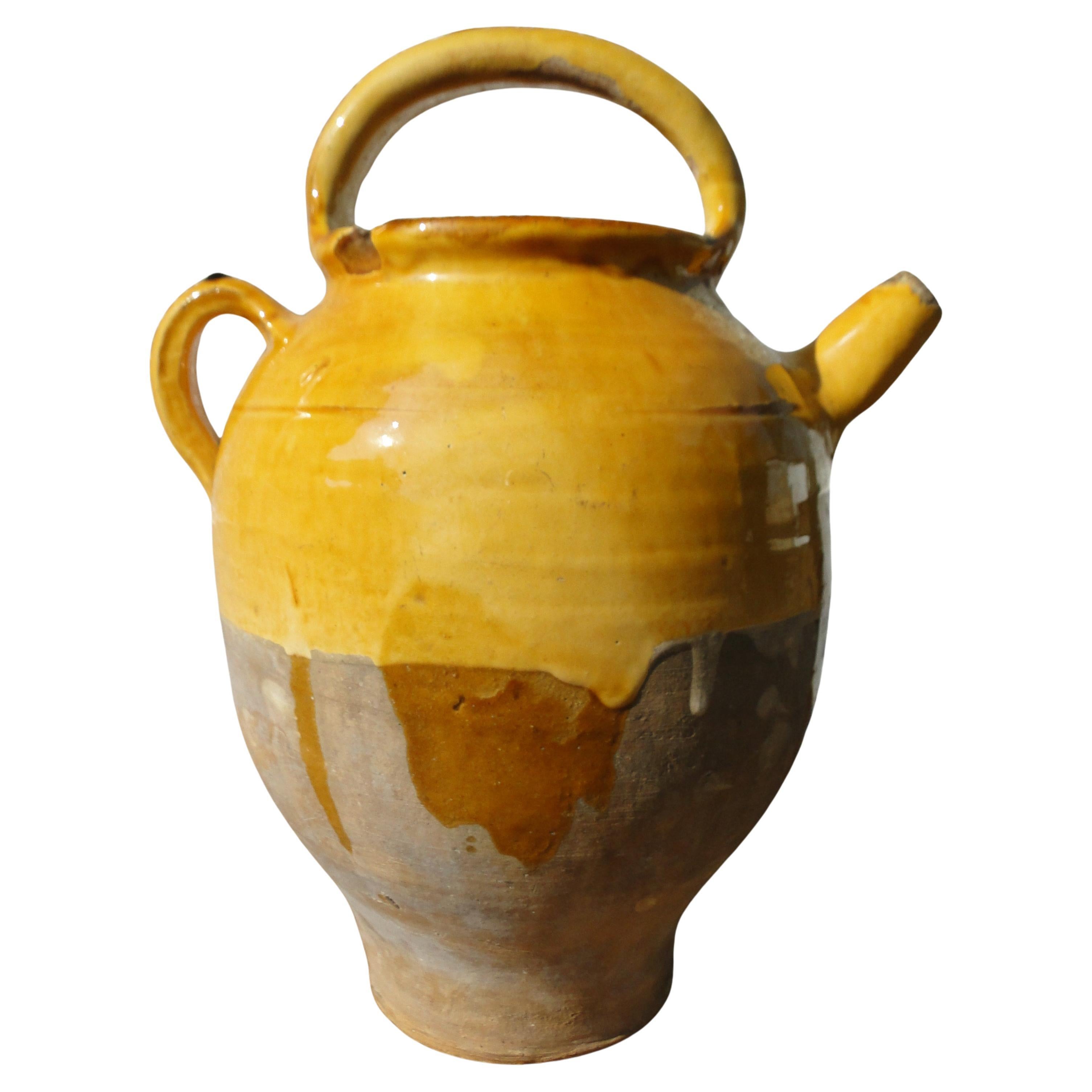 French Antique Confit Pot Cruche Yellow Redware Yellowware Art Pottery France