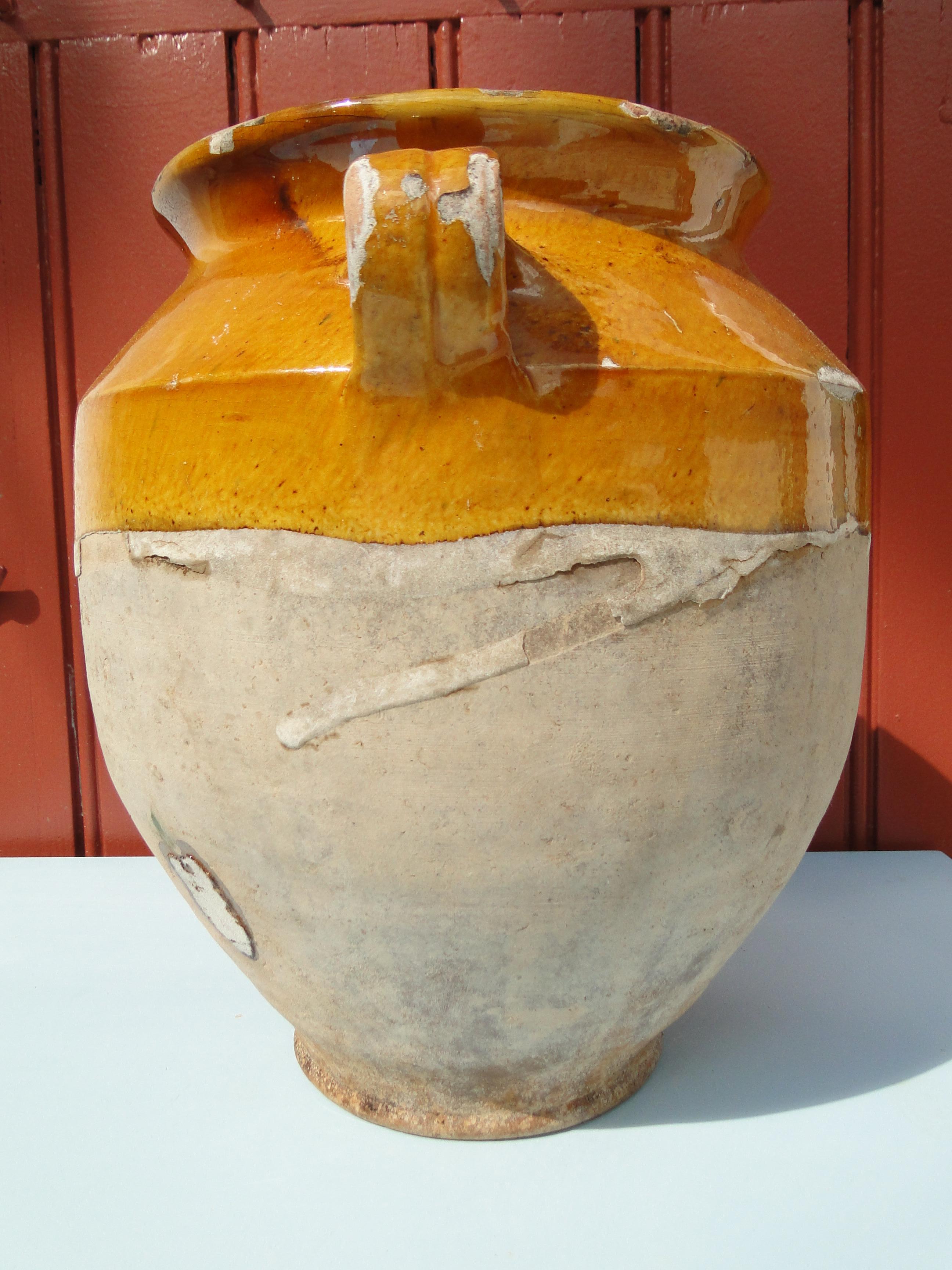 Antigua olla confitada francesa de cerámica roja amarilla de loza amarilla Art Pottery  Francia en venta 2