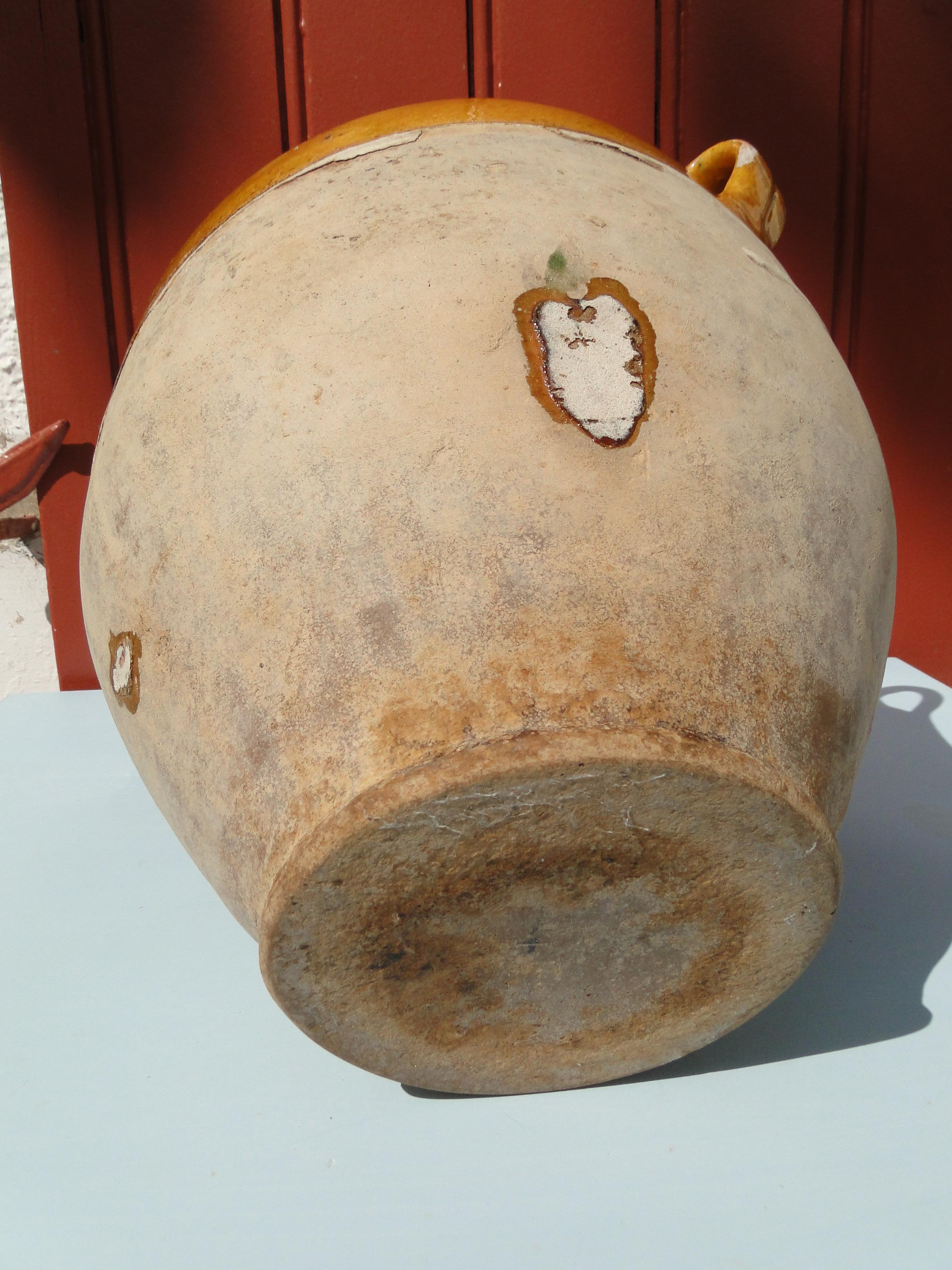 Antigua olla confitada francesa de cerámica roja amarilla de loza amarilla Art Pottery  Francia en venta 4