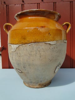 French Antique Confit Pot Yellow Redware Faience Yellowware Art Pottery  France