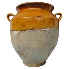  Pot à confiture français ancien jaune rouge faïence poterie d'art jaune  France