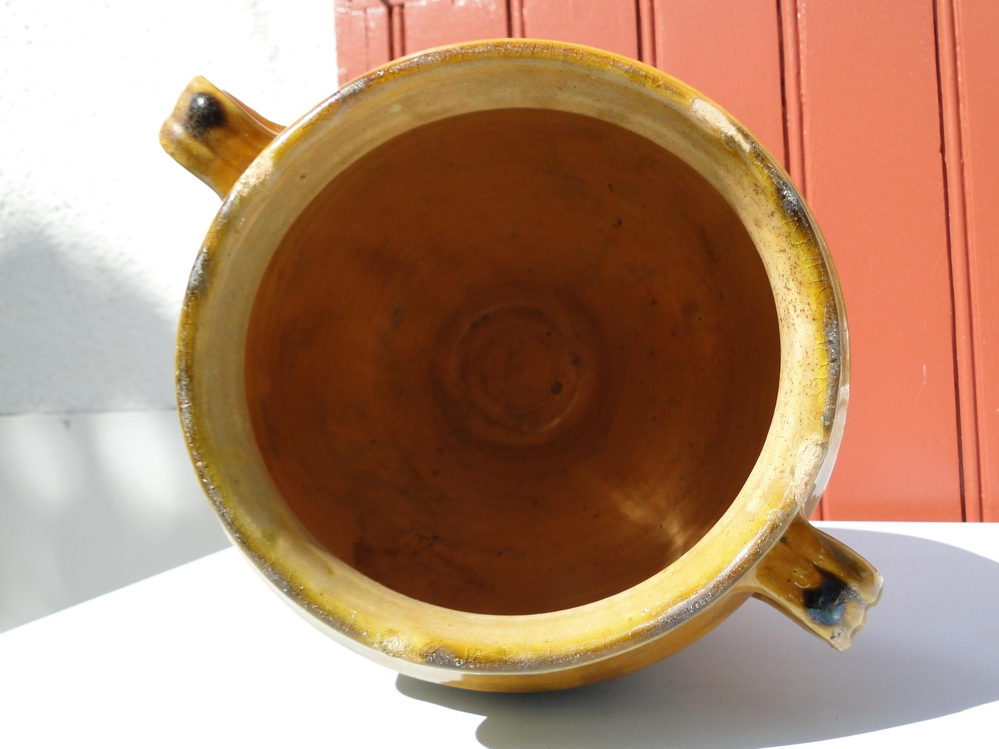 French Antique Confit Yellow Redware Faience Yellowware Art Pottery Pot France For Sale 4