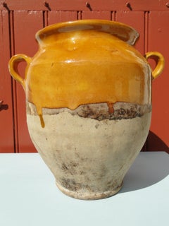 French Antique Confit Yellow Redware Faience Yellowware Art Pottery Pot France