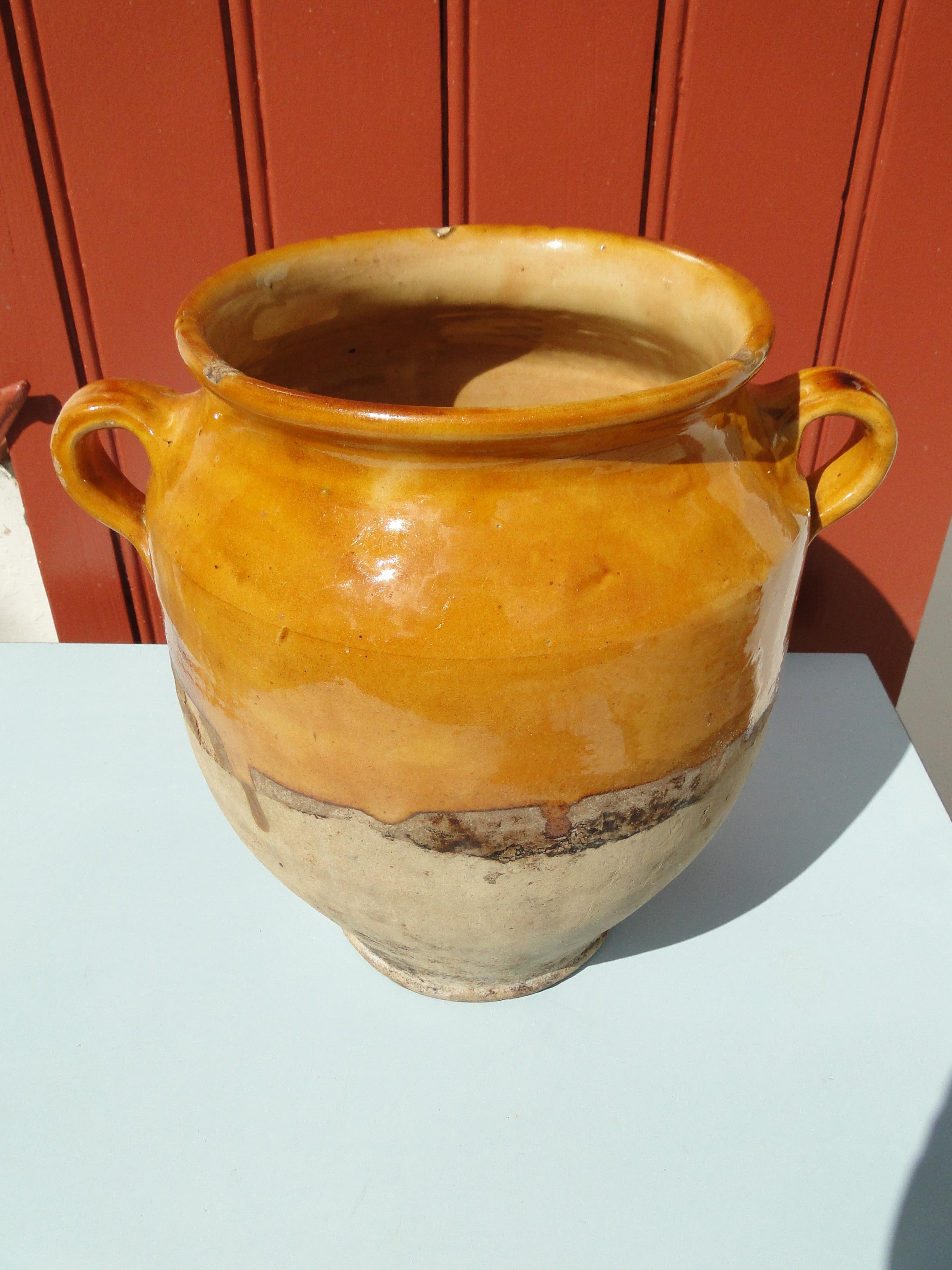 Campaign French Antique Confit Yellow Redware Faience Yellowware Art Pottery Pot France For Sale