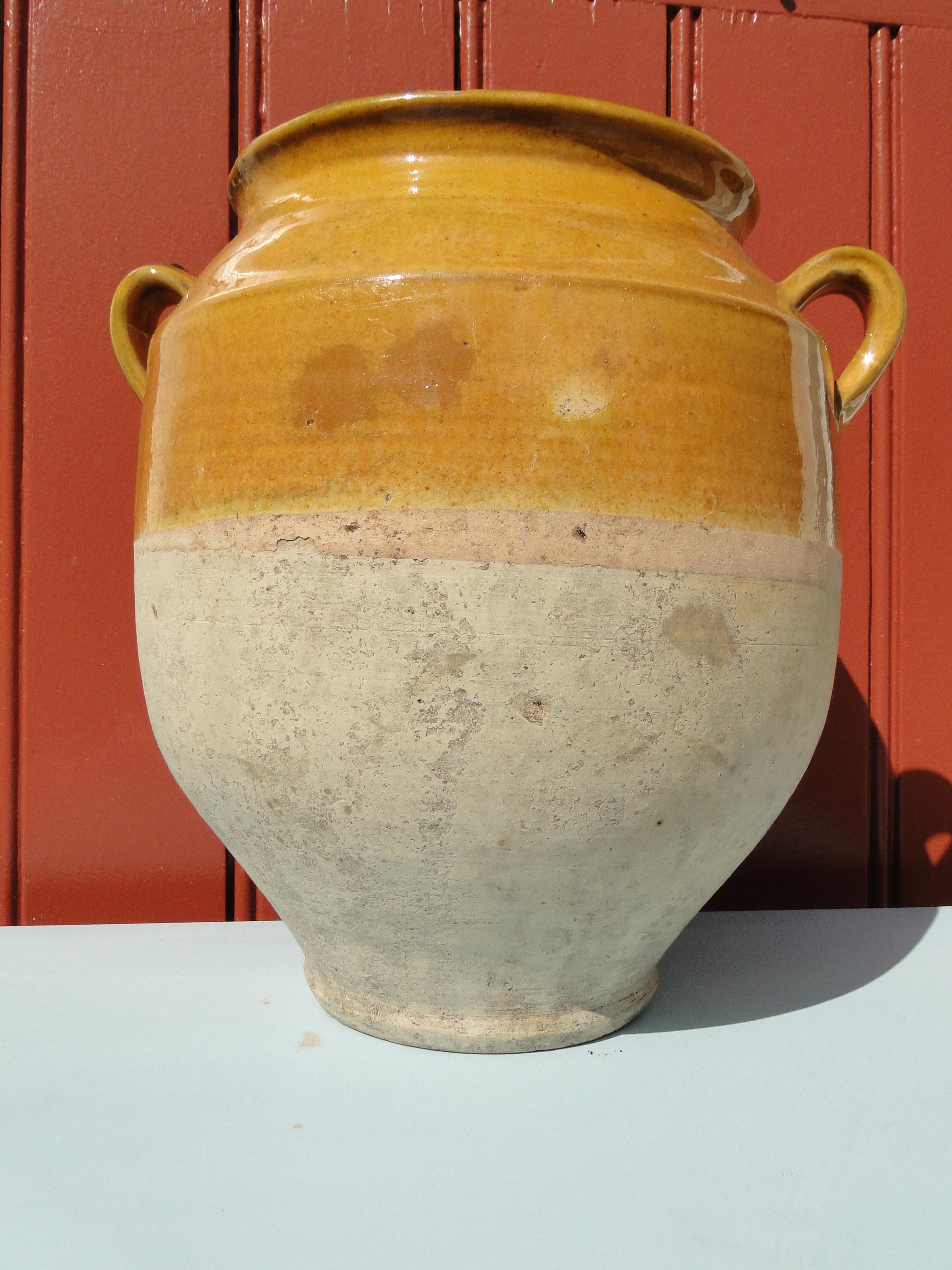 Glazed French Antique Confit Yellow Redware Faience Yellowware Art Pottery Pot France For Sale