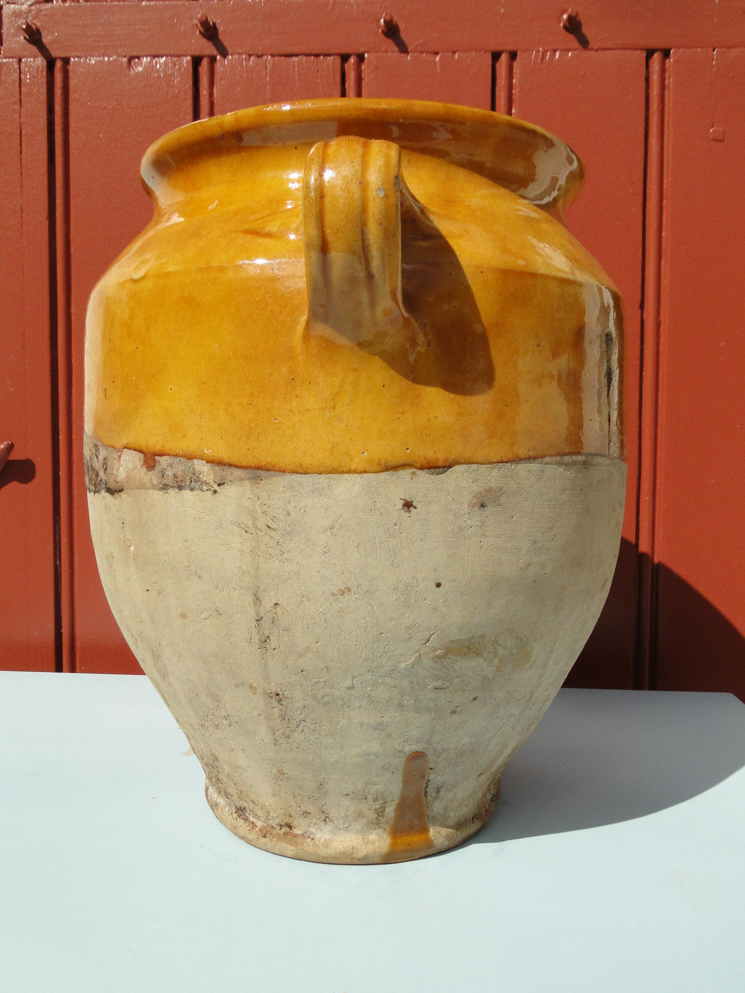 Glazed French Antique Confit Yellow Redware Faience Yellowware Art Pottery Pot France For Sale