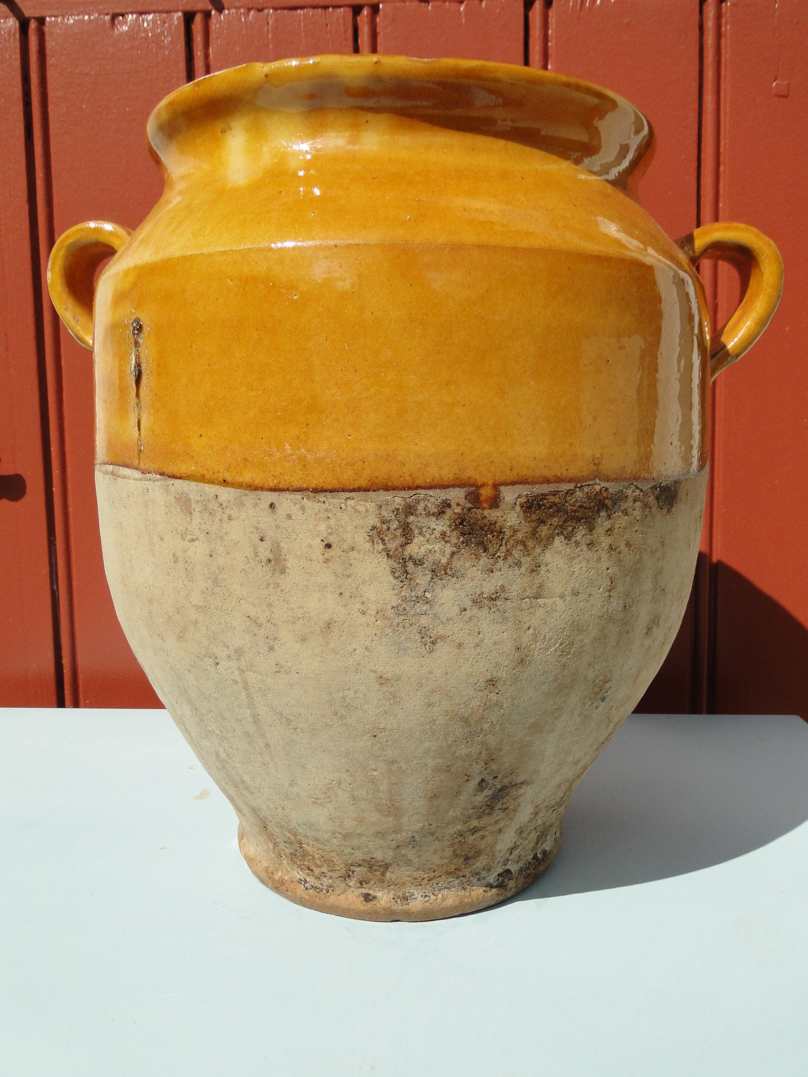 French Antique Confit Yellow Redware Faience Yellowware Art Pottery Pot France In Good Condition For Sale In Lège Cap Ferret, FR