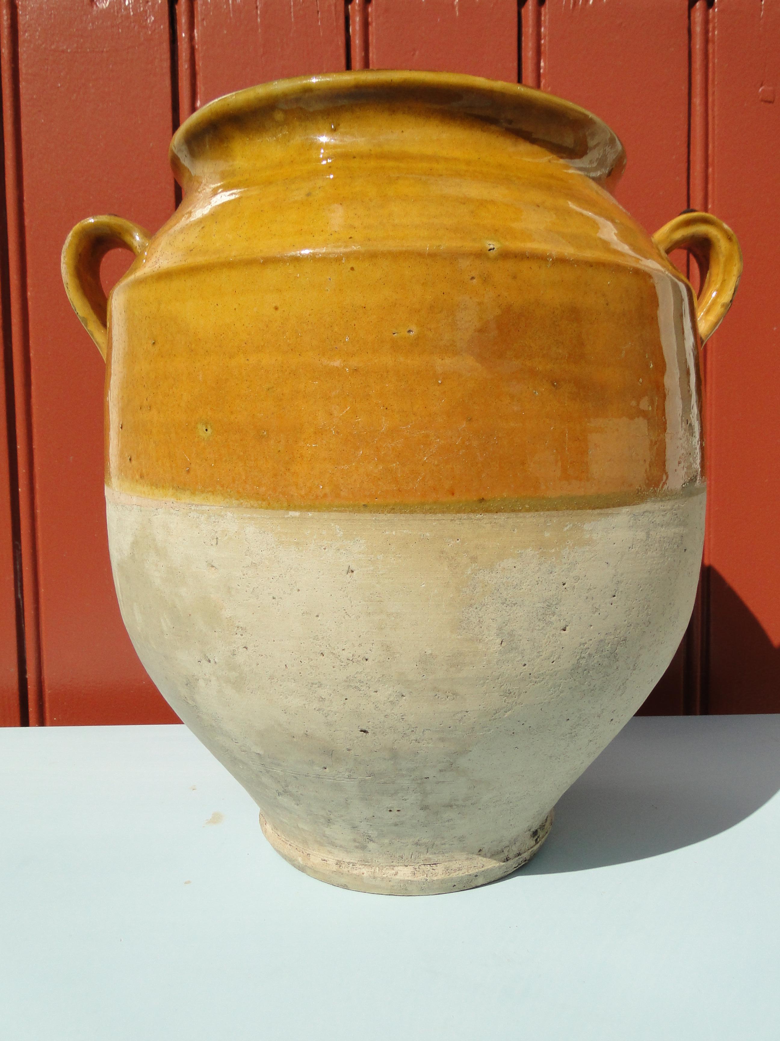 19th Century French Antique Confit Yellow Redware Faience Yellowware Art Pottery Pot France For Sale