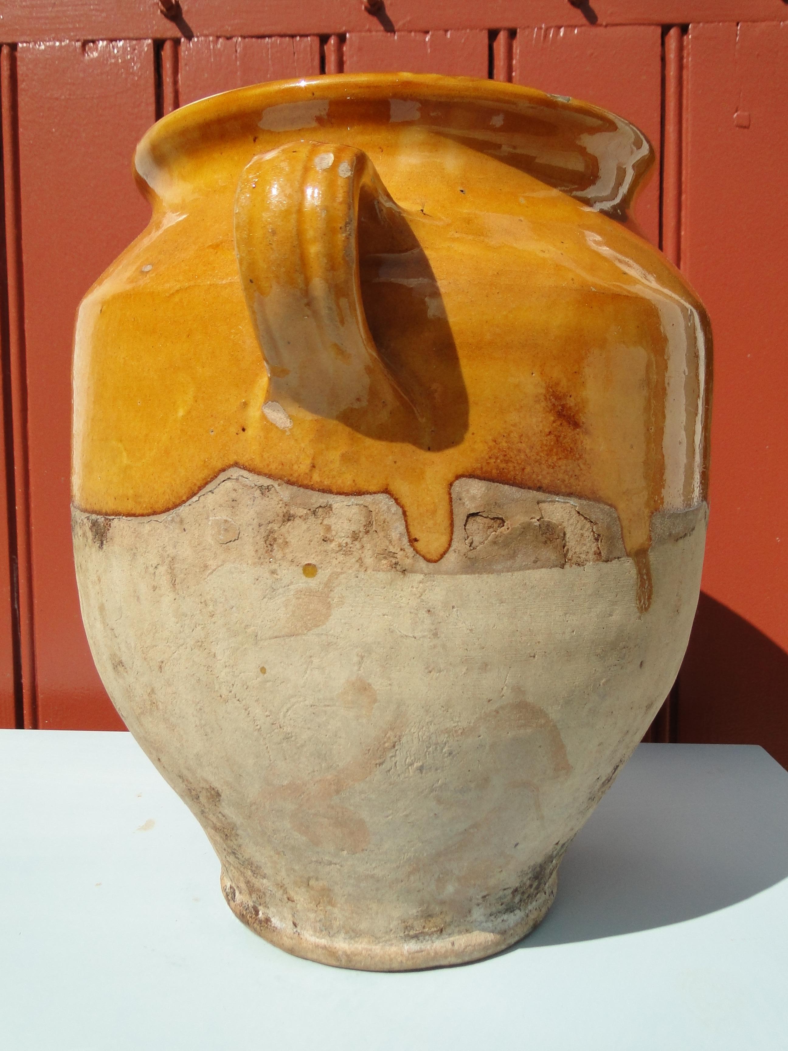 19th Century French Antique Confit Yellow Redware Faience Yellowware Art Pottery Pot France For Sale