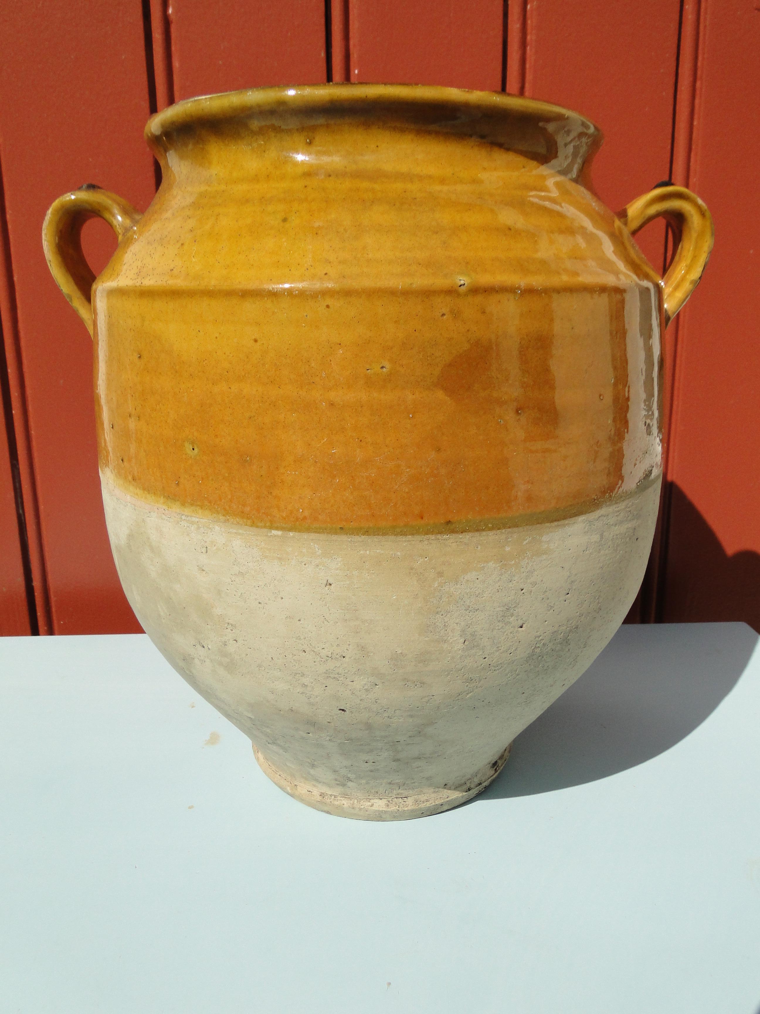 French Antique Confit Yellow Redware Faience Yellowware Art Pottery Pot France For Sale 1