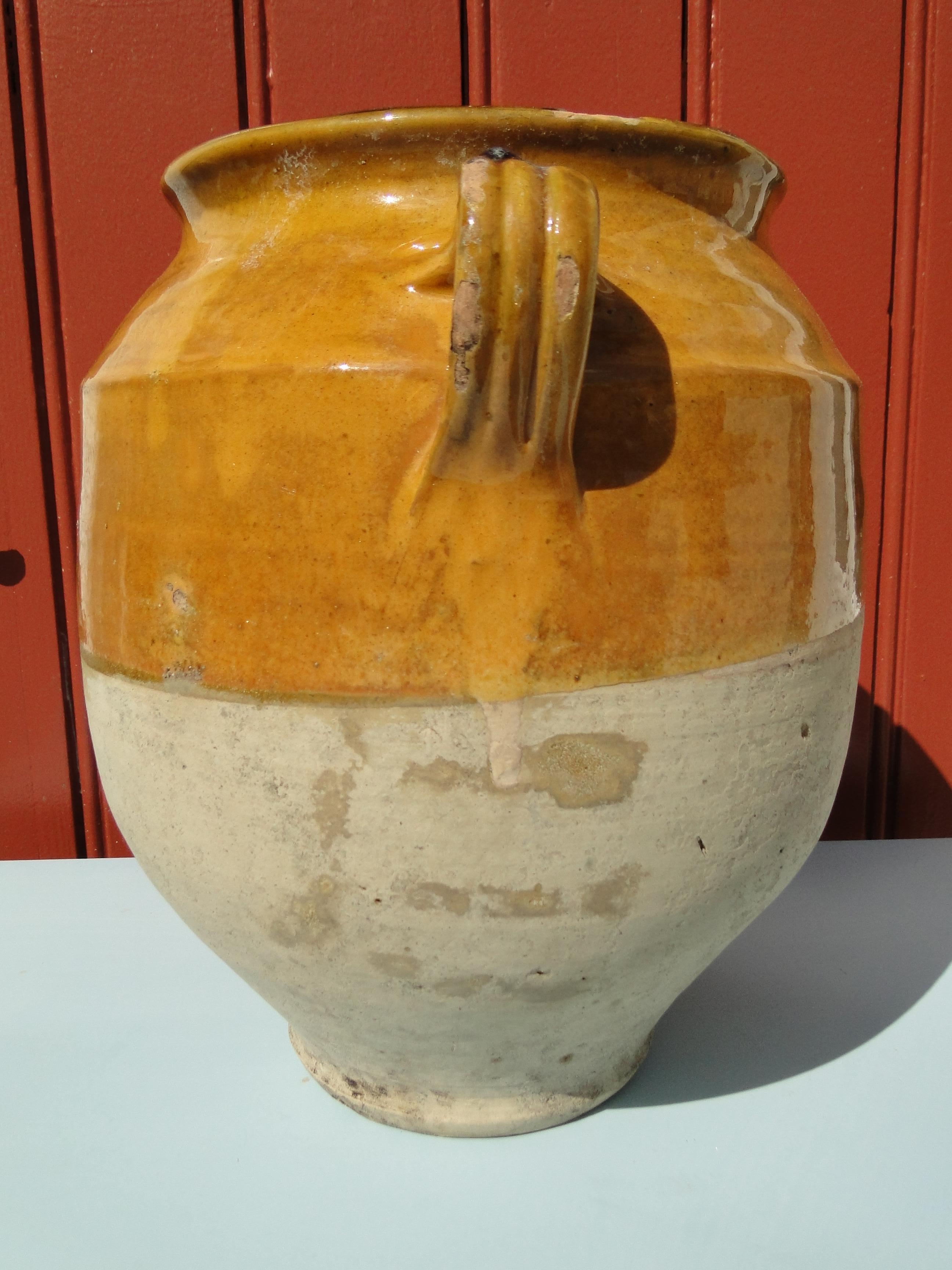 French Antique Confit Yellow Redware Faience Yellowware Art Pottery Pot France For Sale 2