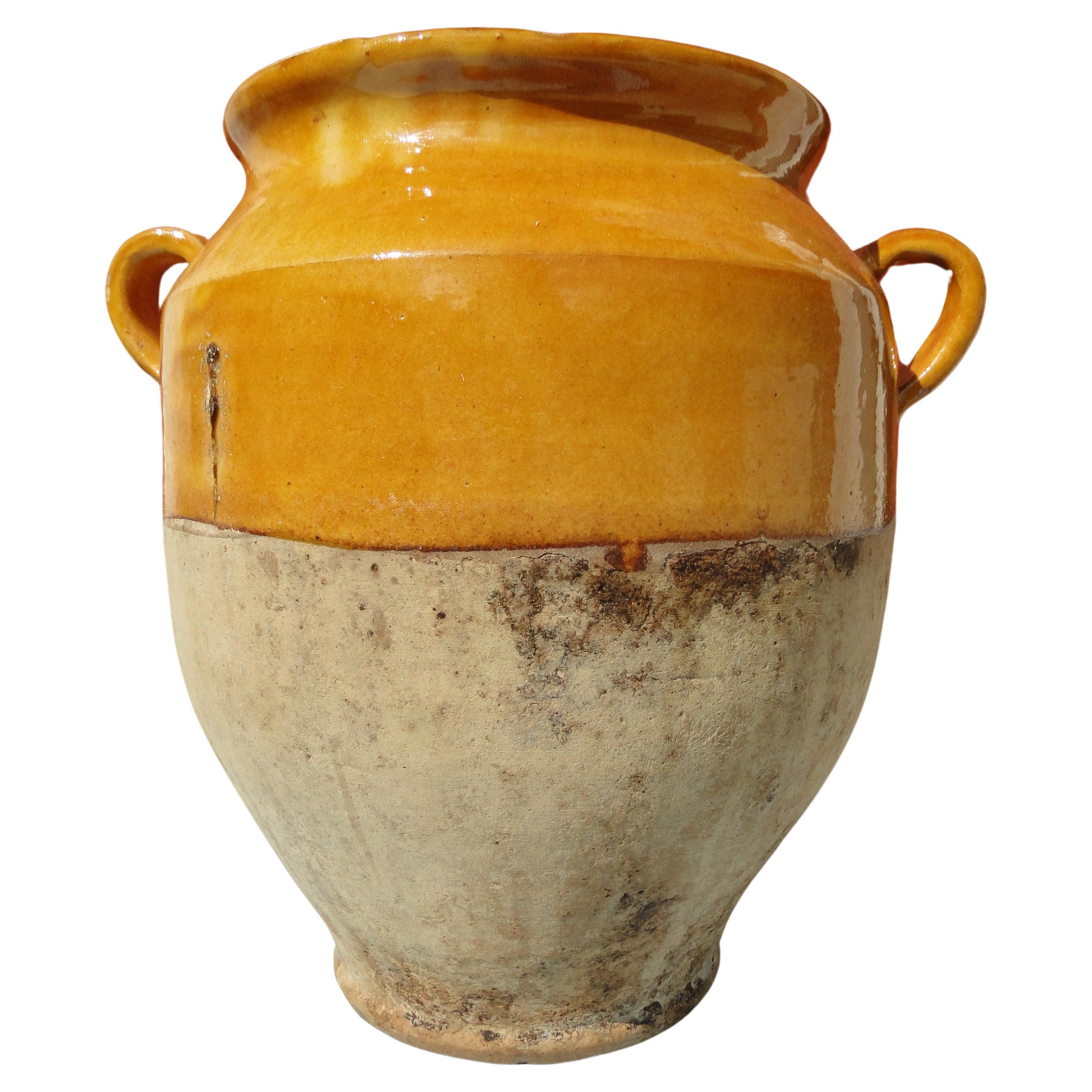 French Antique Confit Yellow Redware Faience Yellowware Art Pottery Pot France