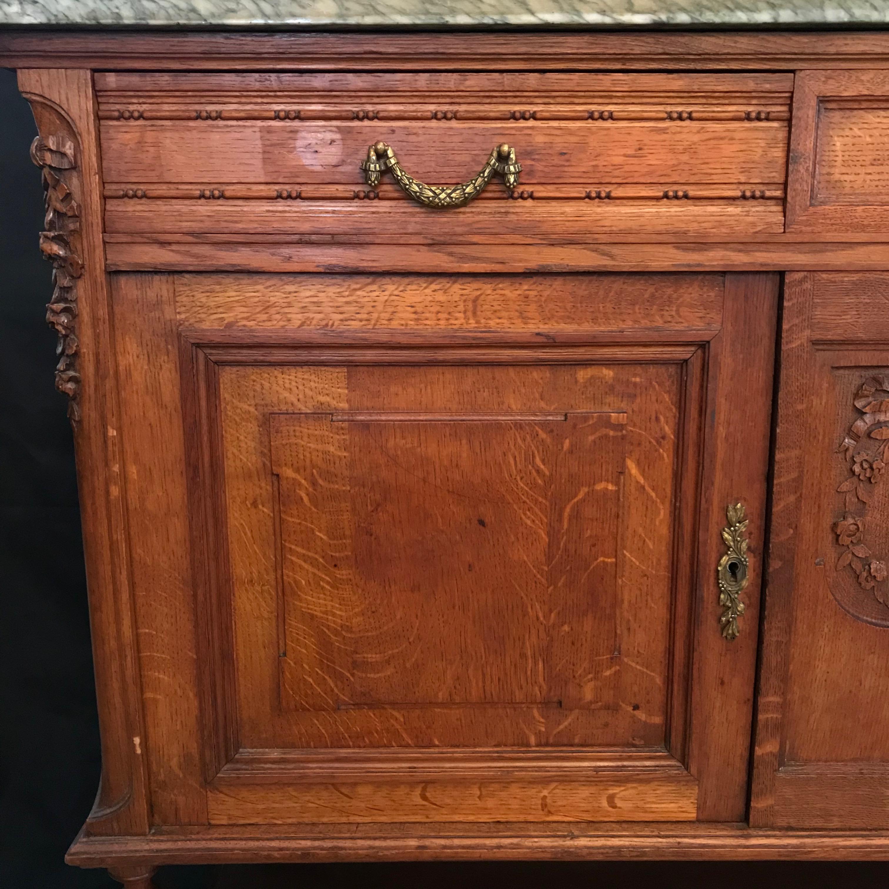 French Antique Console Credenza or Buffet with Beautiful Marble Top 6