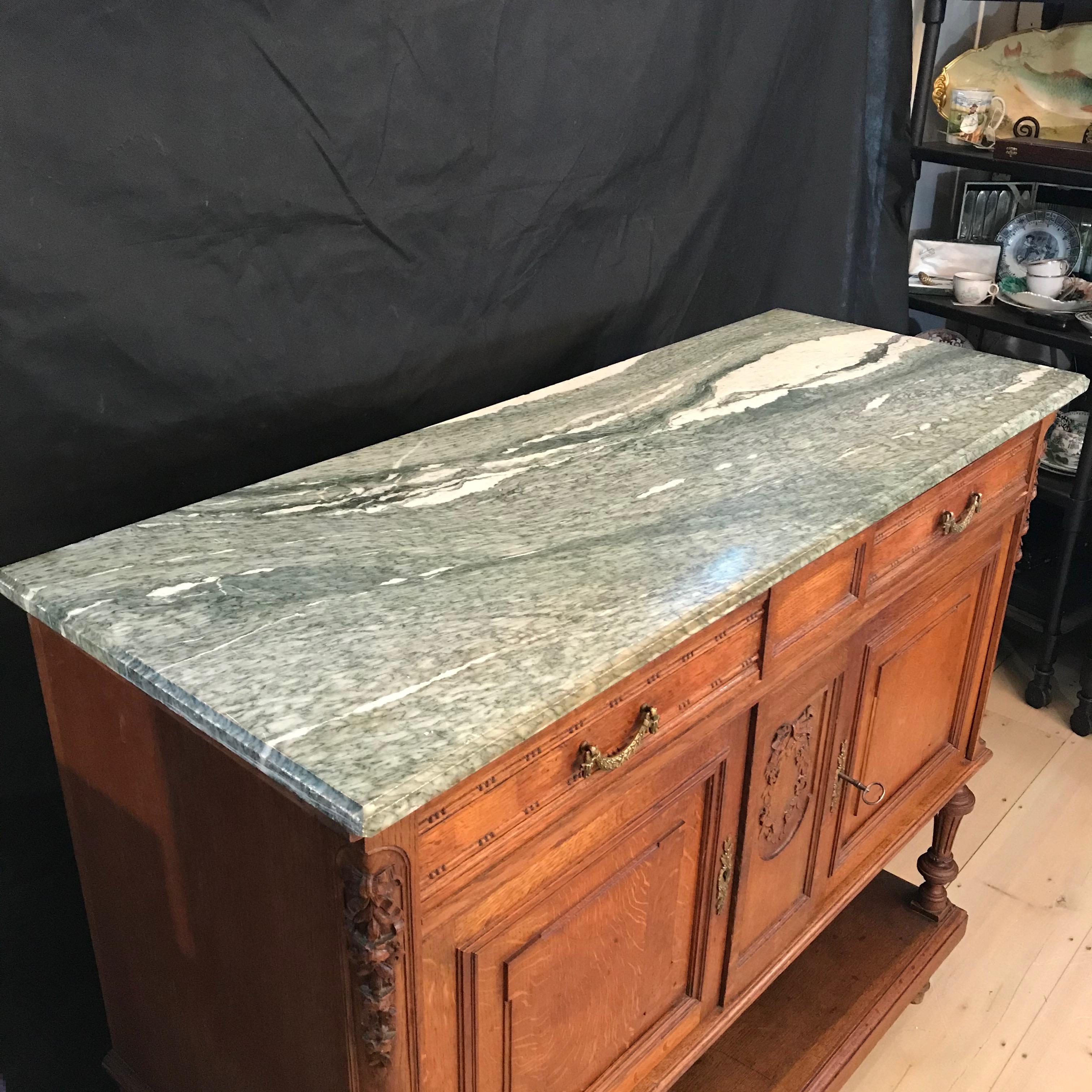 French Antique Console Credenza or Buffet with Beautiful Marble Top 1