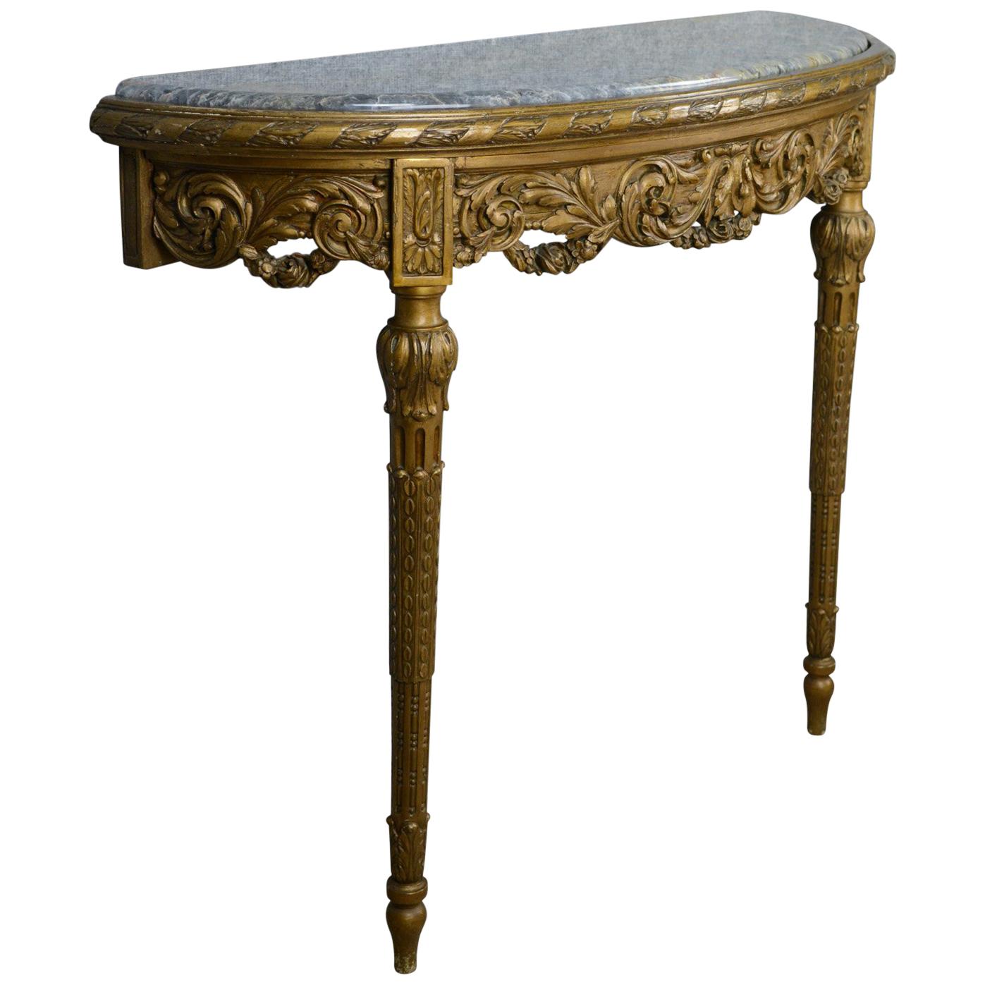 French Antique Console Table, Giltwood, Marble, Classical Revival, Pier