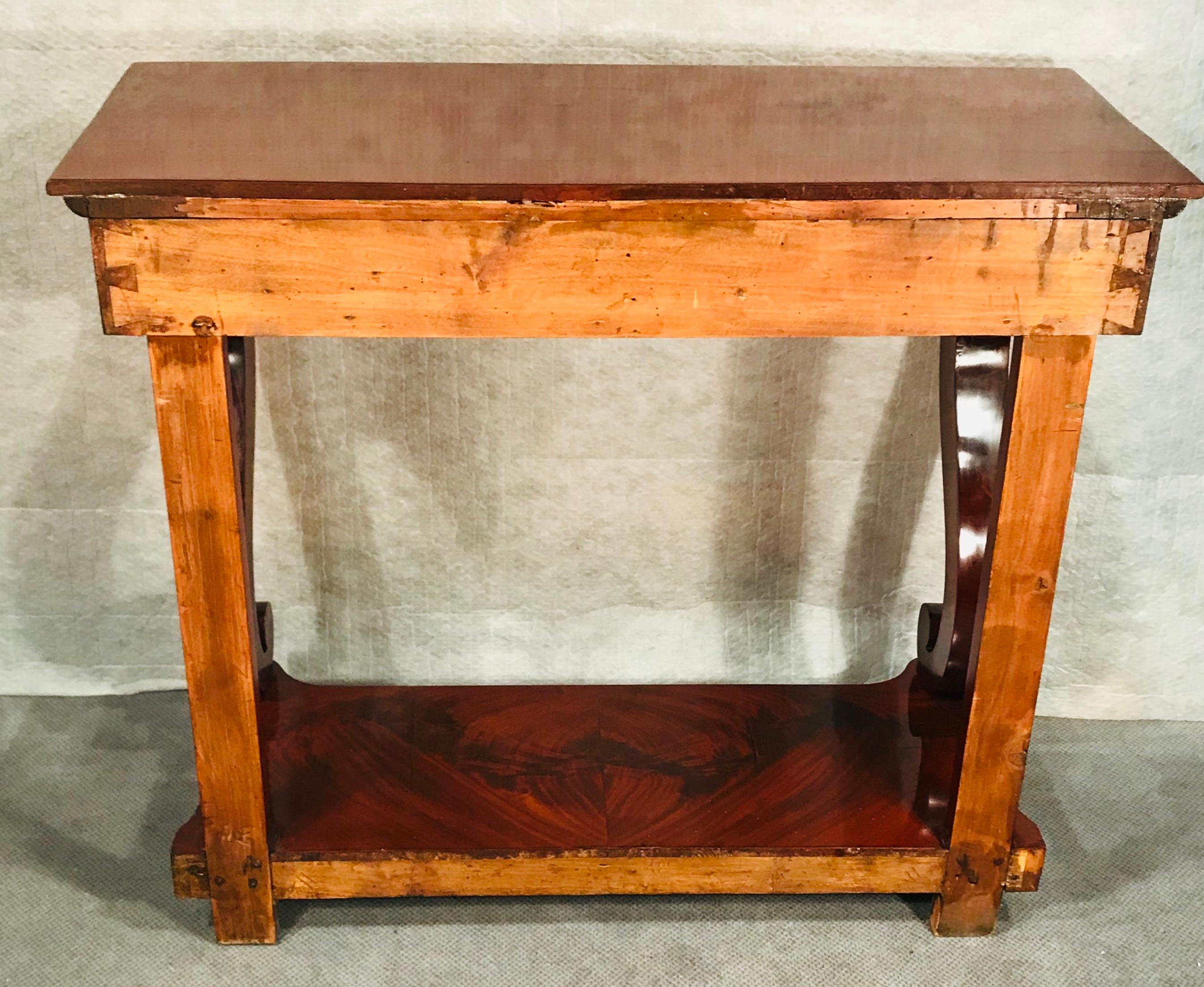 Veneer French Antique Console Table, Restoration Period, 1815-1820, Mahogany