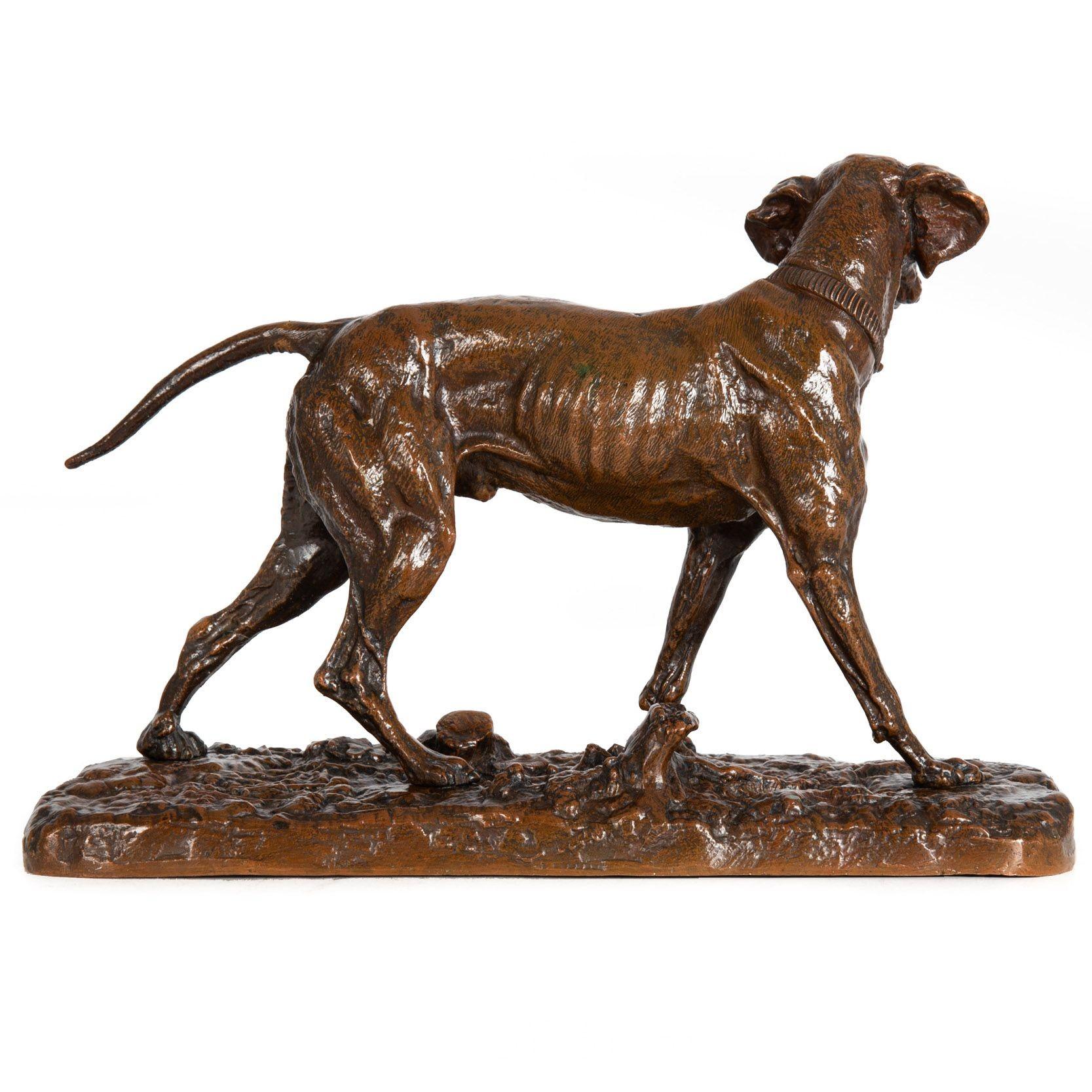 French Antique Copper-Electrotype Sculpture “Chien Braque”, Pierre-Jules Mêne In Good Condition For Sale In Shippensburg, PA