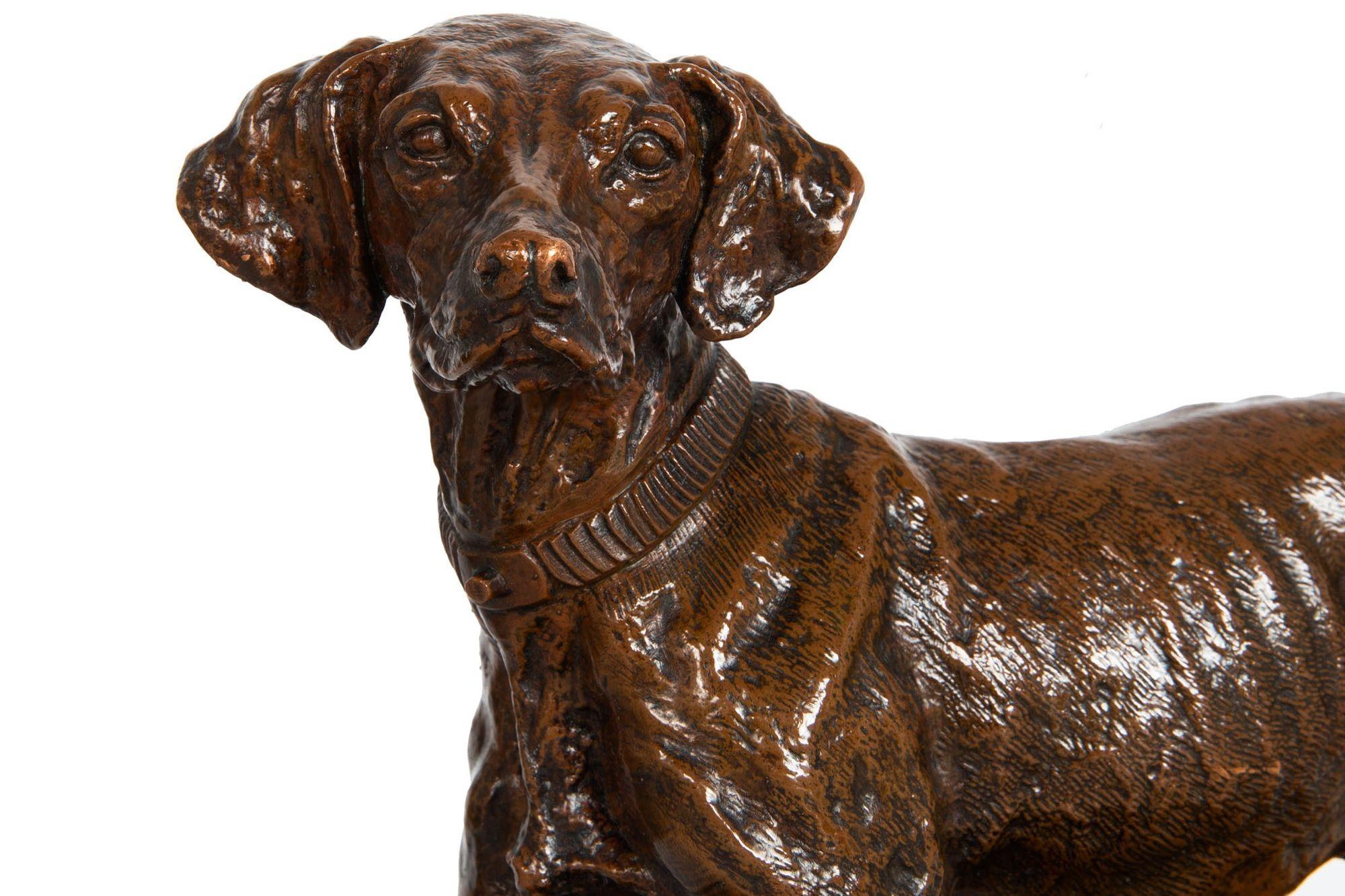 French Antique Copper-Electrotype Sculpture “Chien Braque”, Pierre-Jules Mêne For Sale 3
