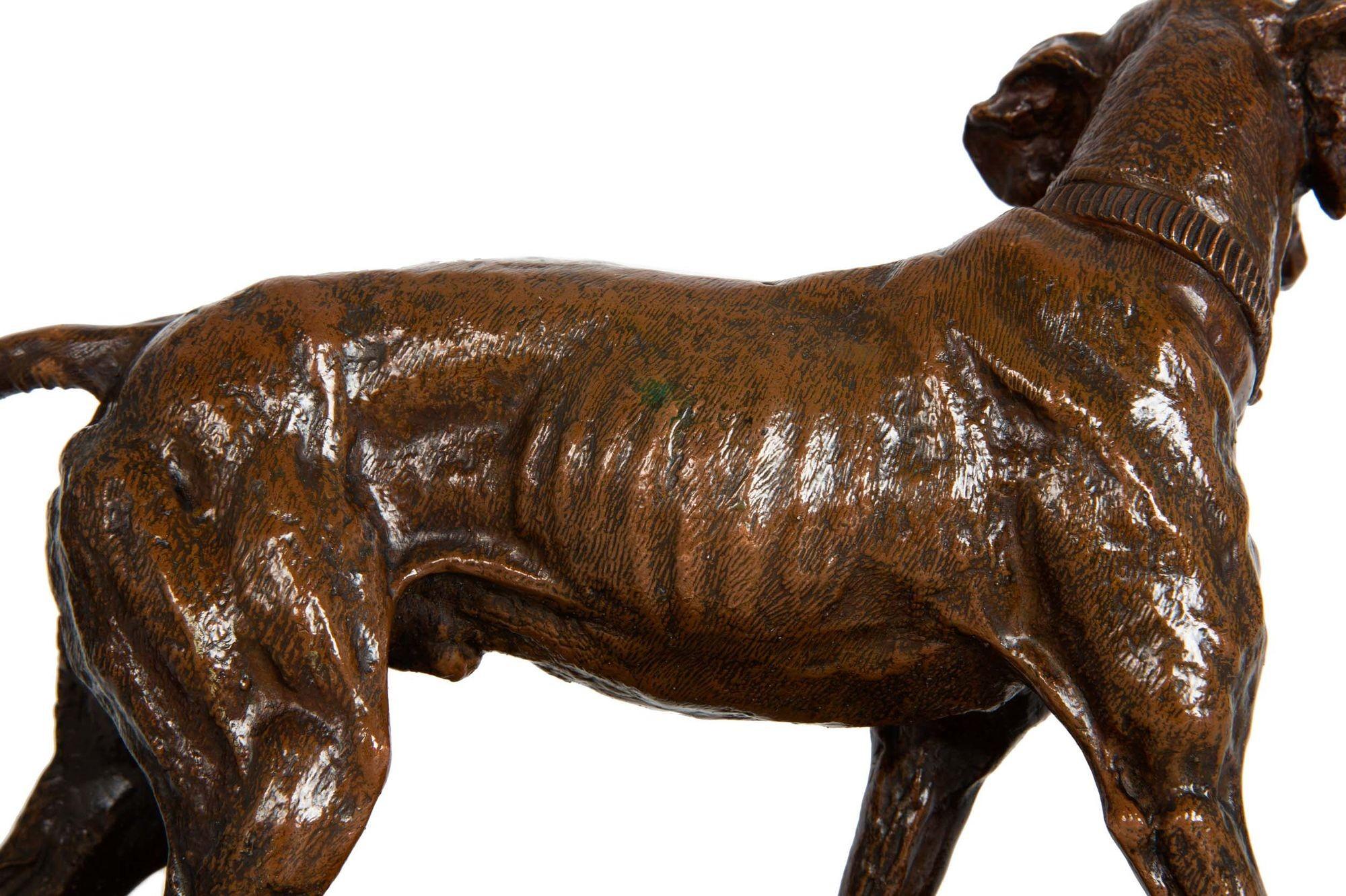 Französisch Antike Kupfer-Elektrotypie Skulptur Chien Braque, Pierre-Jules Mêne im Angebot 4
