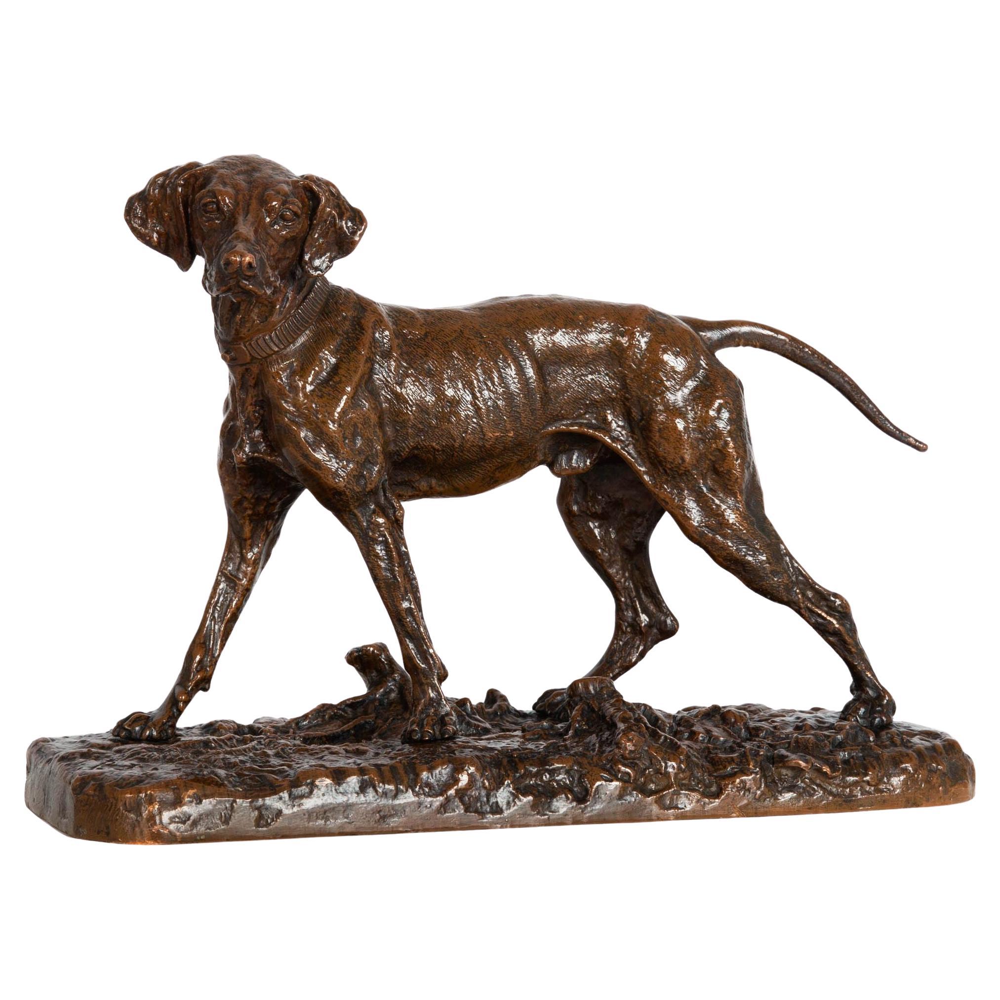 French Antique Copper-Electrotype Sculpture “Chien Braque”, Pierre-Jules Mêne For Sale