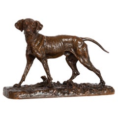 French Antique Copper-Electrotype Sculpture “Chien Braque”, Pierre-Jules Mêne