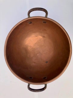 French Antique Copper Preserving Pan "Cul De Poule" with Wrought Iron Handles