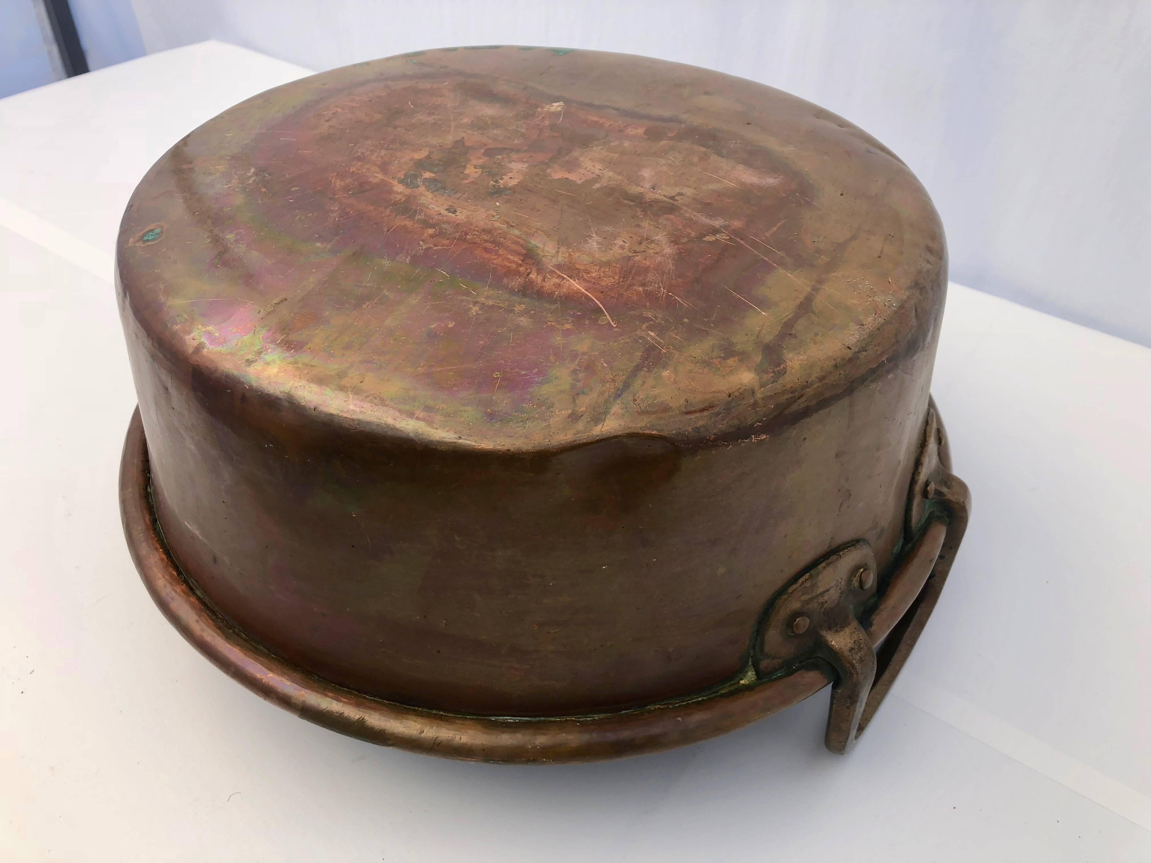 Napoleon III French Antique Copper Preserving Pan with Wrought Iron Handles, 1800s For Sale
