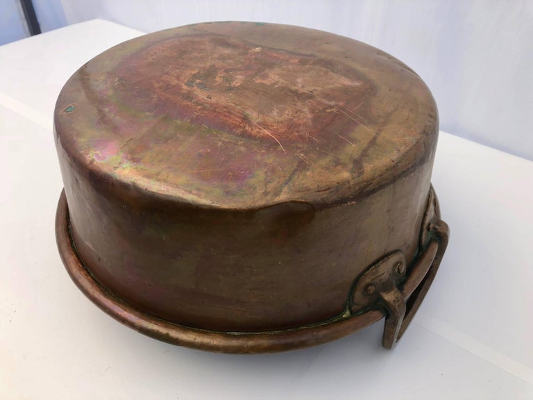 French Antique Copper Preserving Pan with Wrought Iron Handles, 1800s In Good Condition For Sale In Petaluma, CA