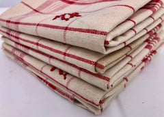 French Antique Cotton and Linen Kitchen Towels, Embroidered "MR" 'Set of 11'