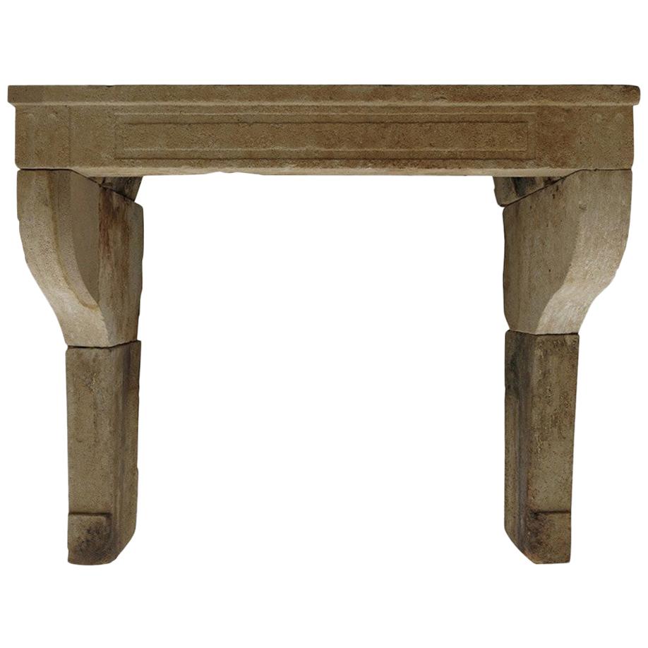 French Antique Countryside Fireplace in Limestone from France, circa 1780s For Sale