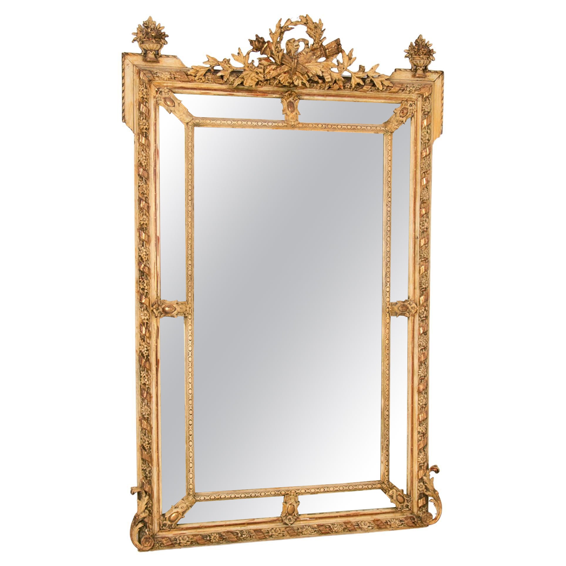 French Antique Crested Margin Mirror in Original Parcel-Gilt For Sale