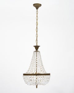 French Antique Crystal and Brass Pendant, Circa 1930