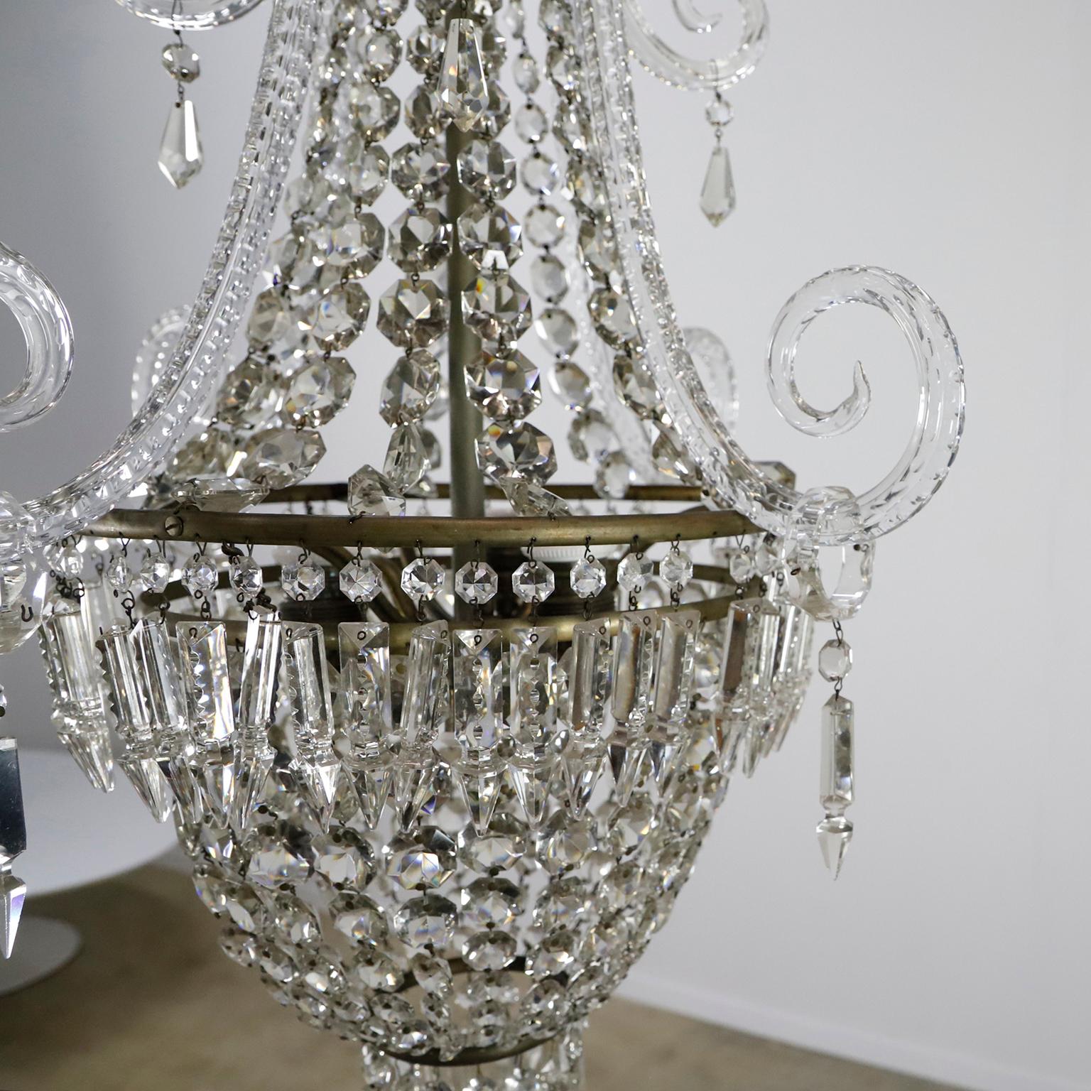 Art Deco French Antique Crystal “Basket” Chandelier by Baccarat For Sale