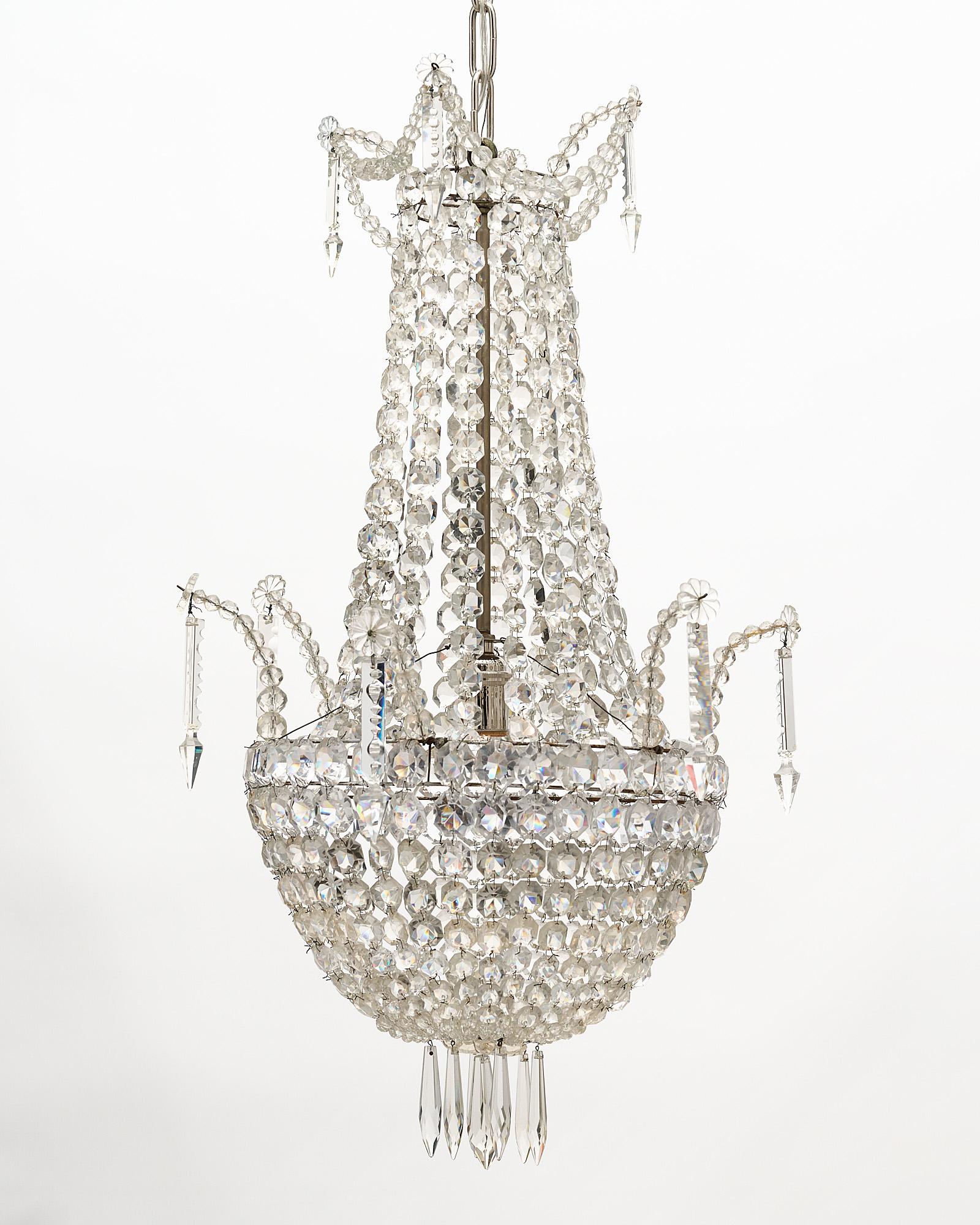 Art Deco French Antique Crystal “Basket” Chandelier by Baccarat For Sale