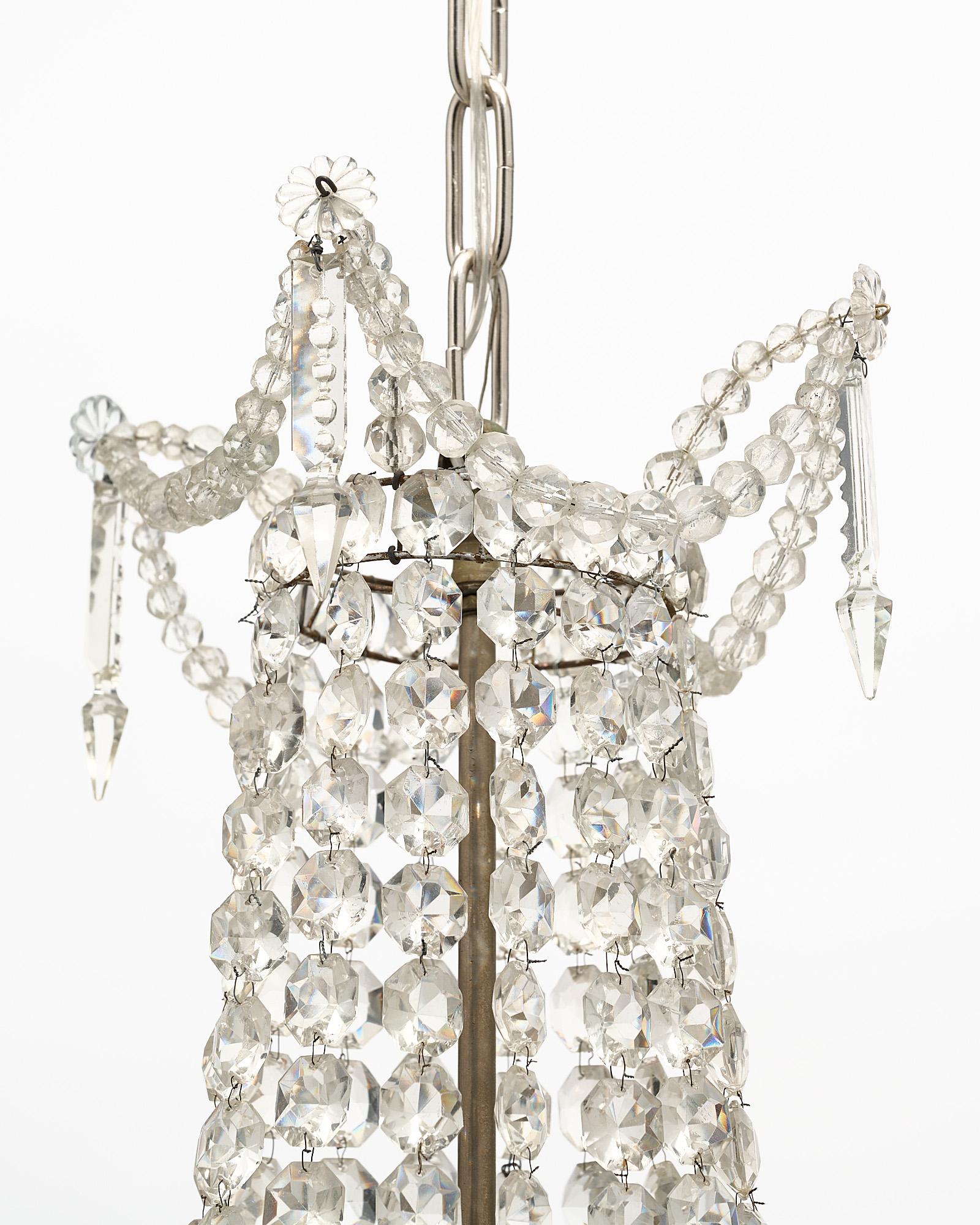 French Antique Crystal “Basket” Chandelier by Baccarat In Good Condition For Sale In Austin, TX