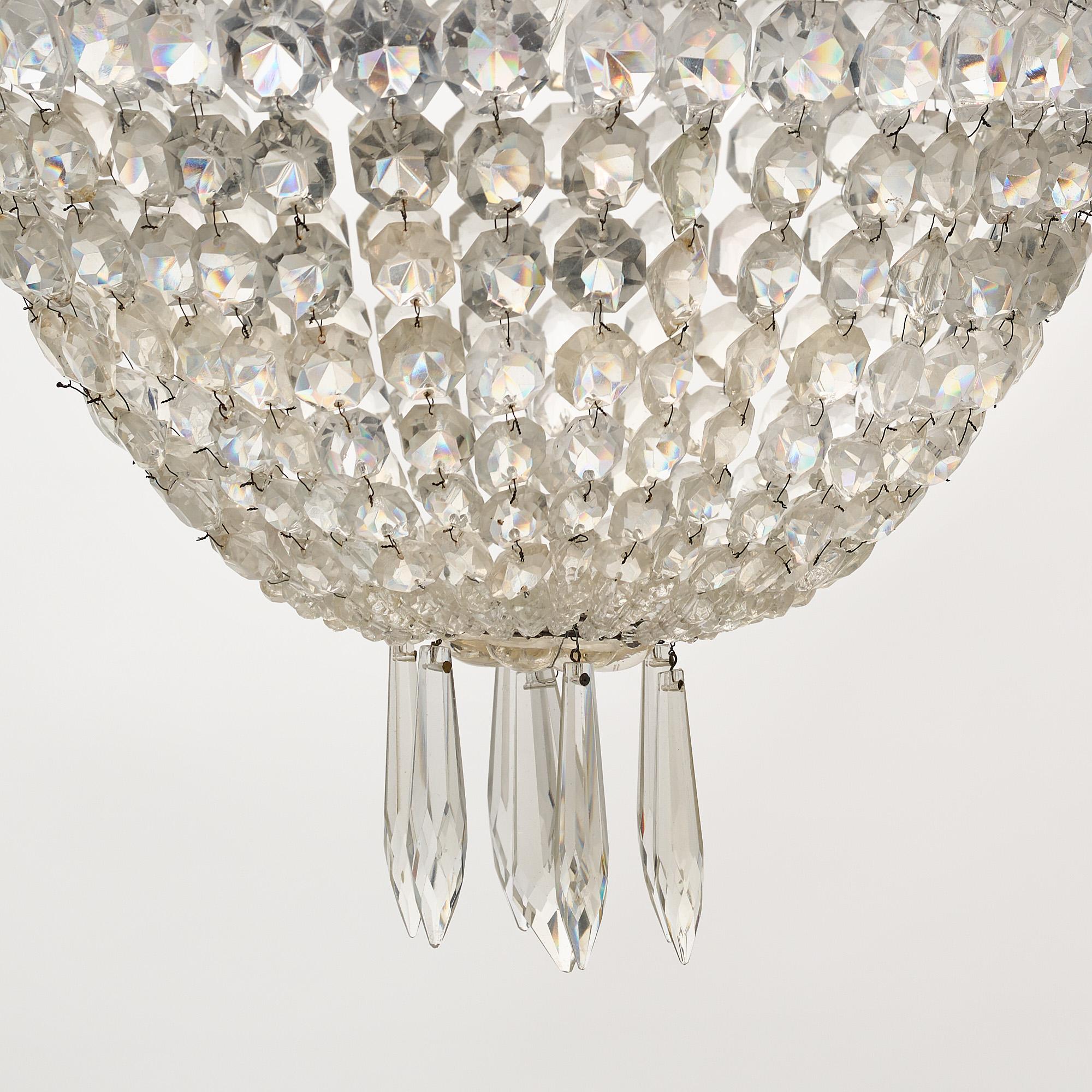 Début du 20ème siècle Lustre panier en cristal ancien français de Baccarat en vente