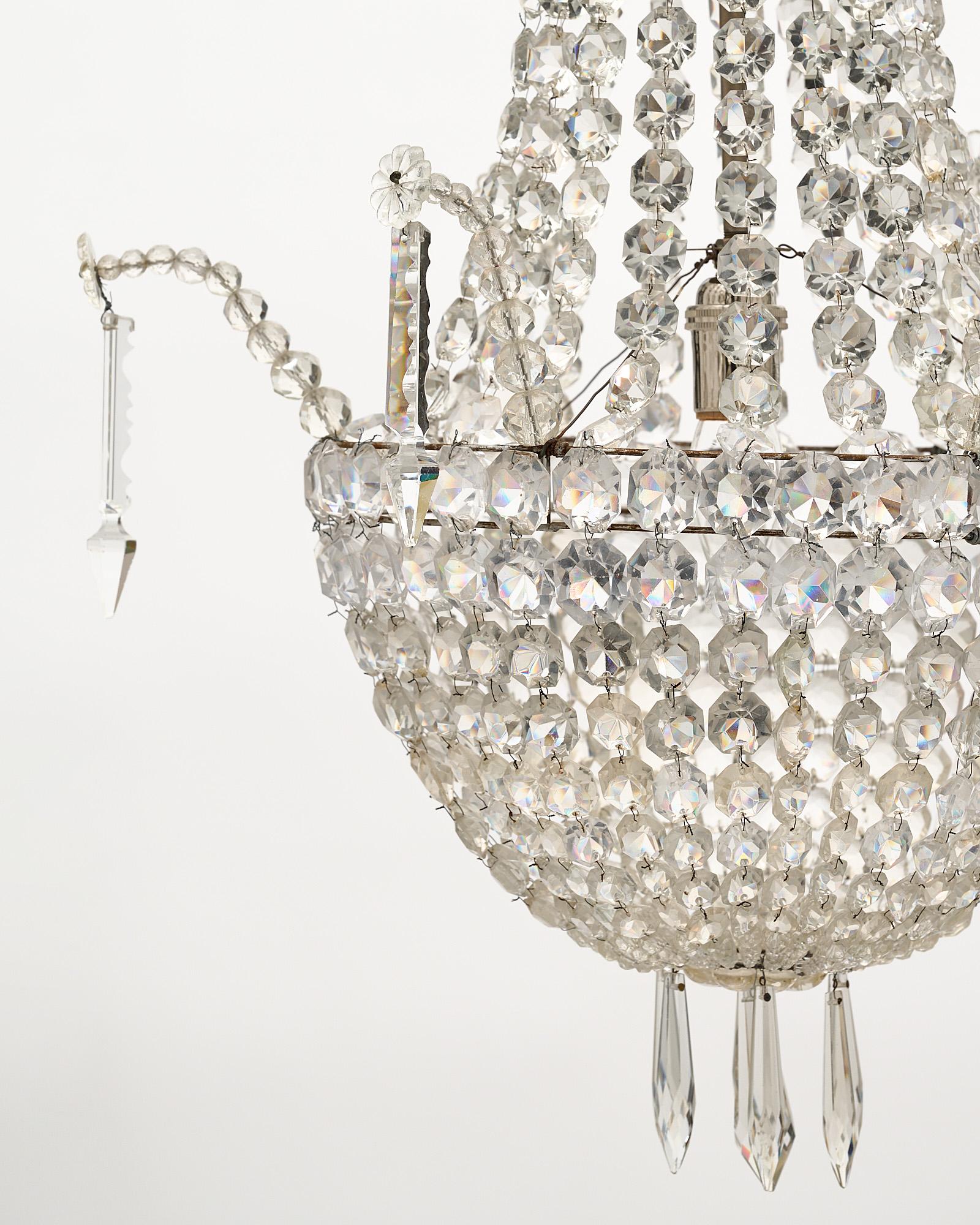 French Antique Crystal “Basket” Chandelier by Baccarat For Sale 2