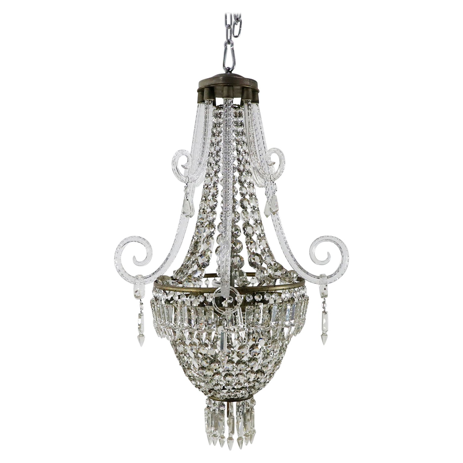 French Antique Crystal “Basket” Chandelier by Baccarat