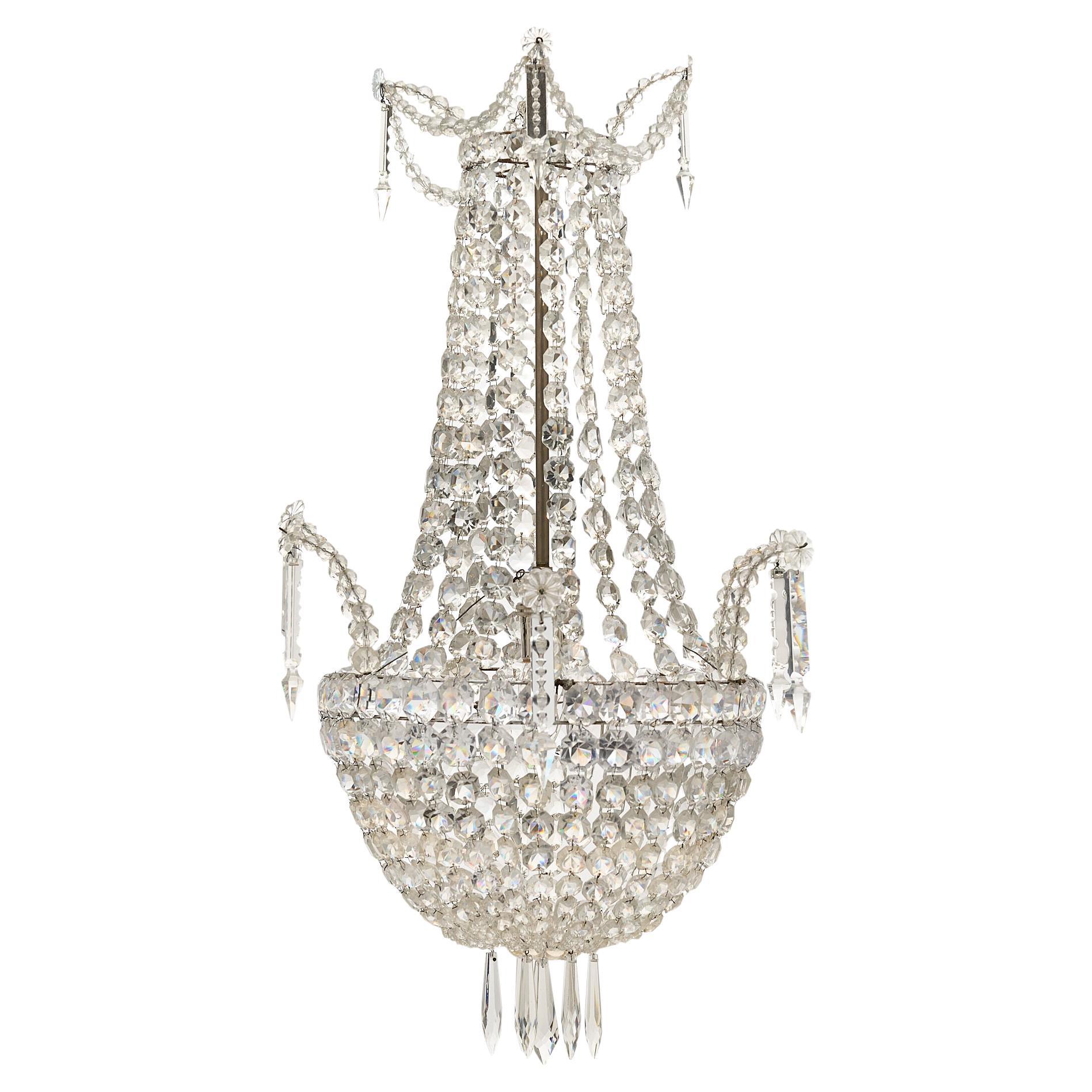 French Antique Crystal “Basket” Chandelier by Baccarat For Sale